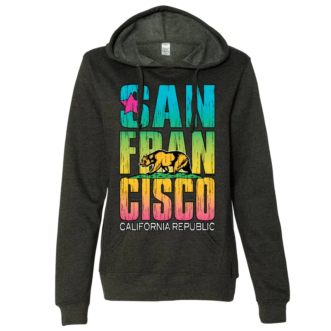 San Francisco California Neon Rainbow Ladies Lightweight Fitted Hoodie