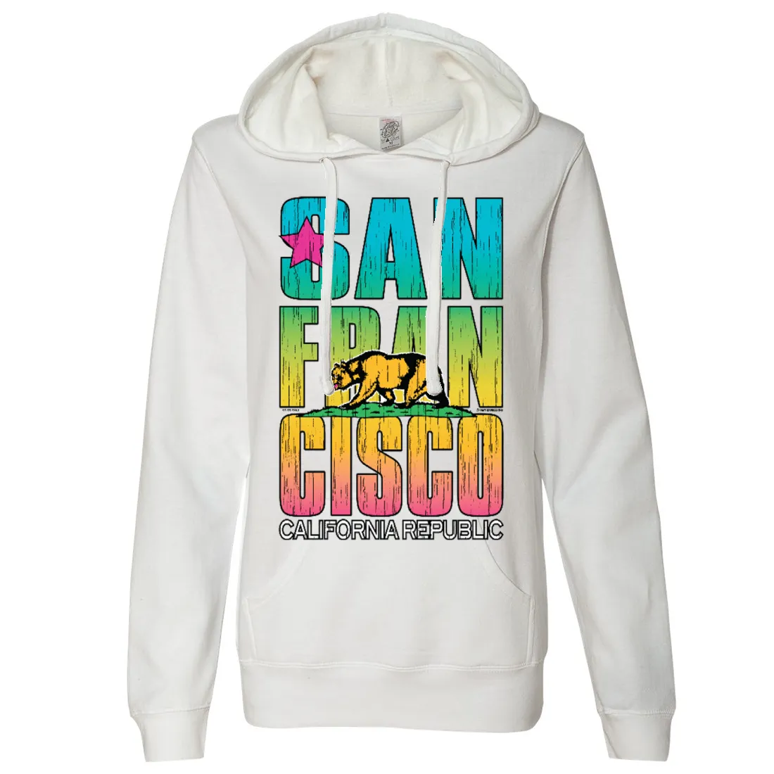 San Francisco California Neon Rainbow Ladies Lightweight Fitted Hoodie
