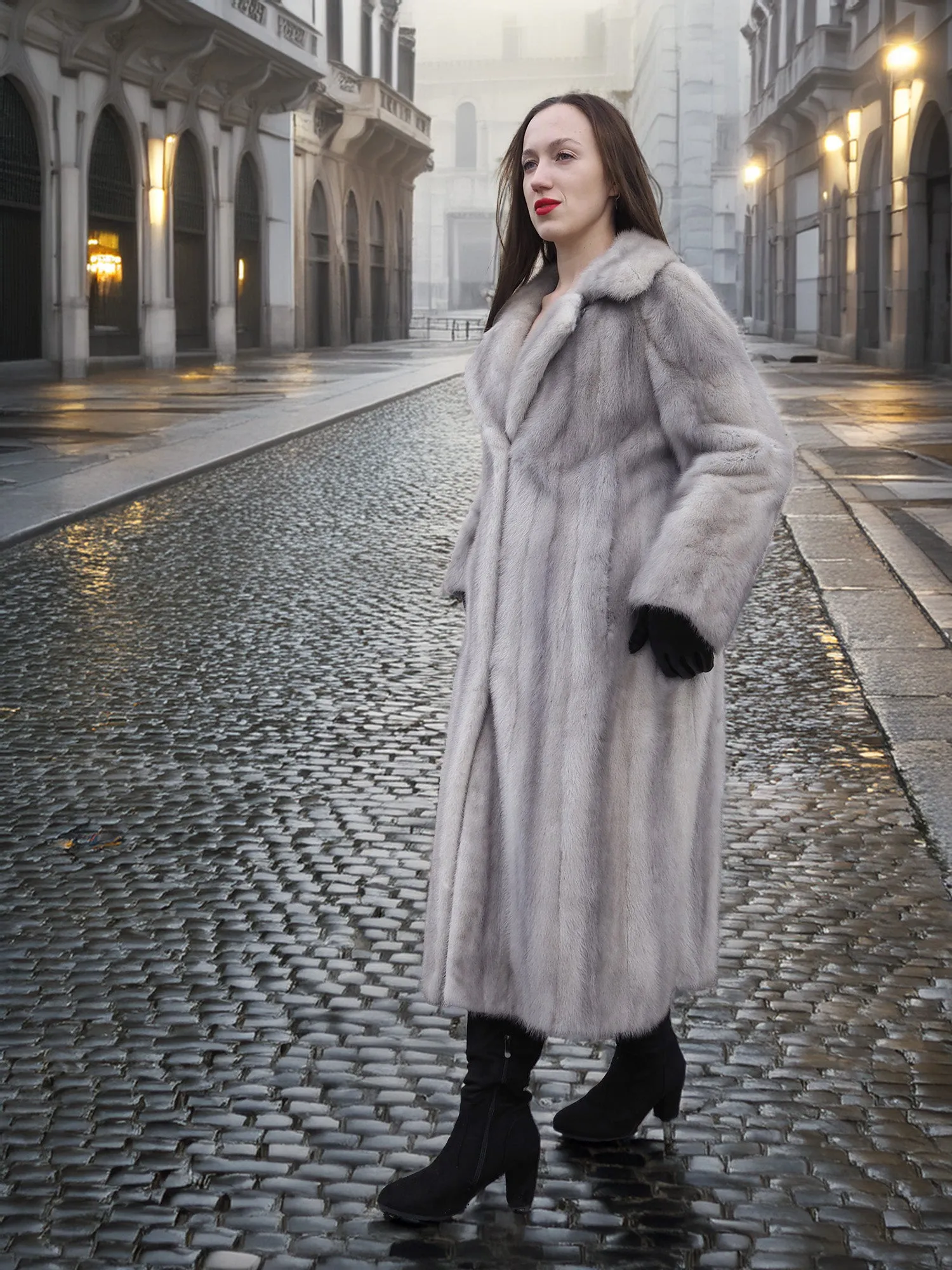 Sapphire Grey  Mink Fur Coat  S/M Excellent