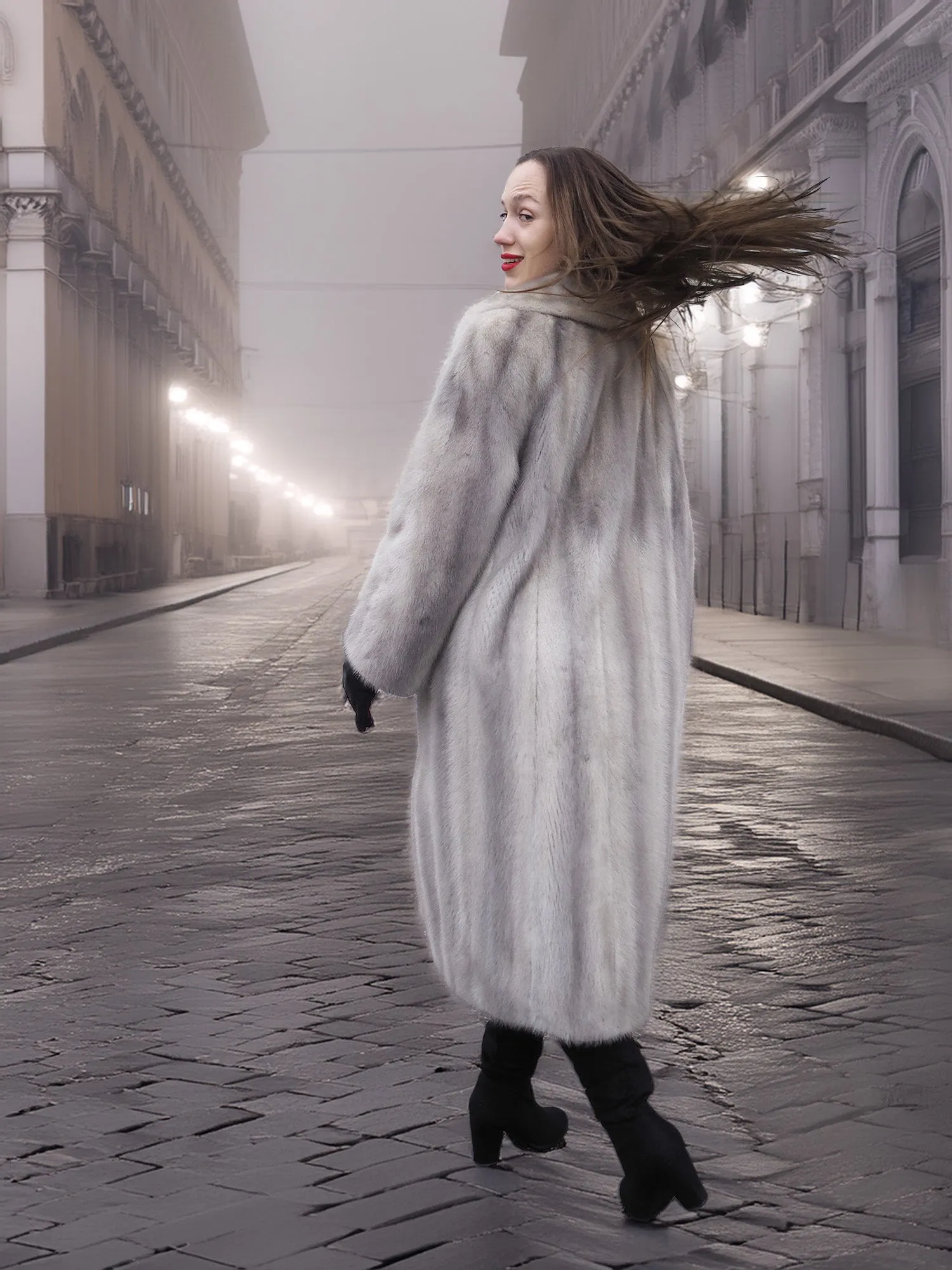 Sapphire Grey  Mink Fur Coat  S/M Excellent