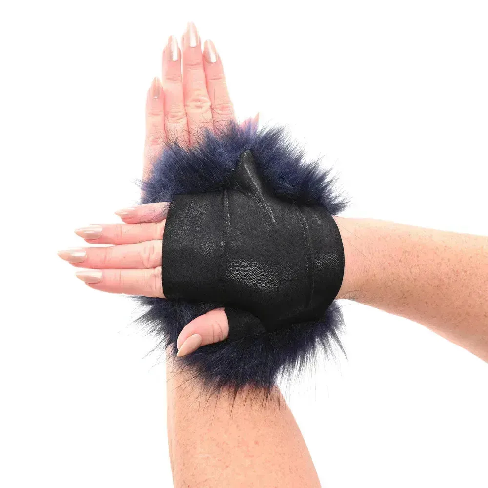Sex & Mischief Cougar Spiked Sensory Glove - Navy  Furry Glove with Metal Spikes