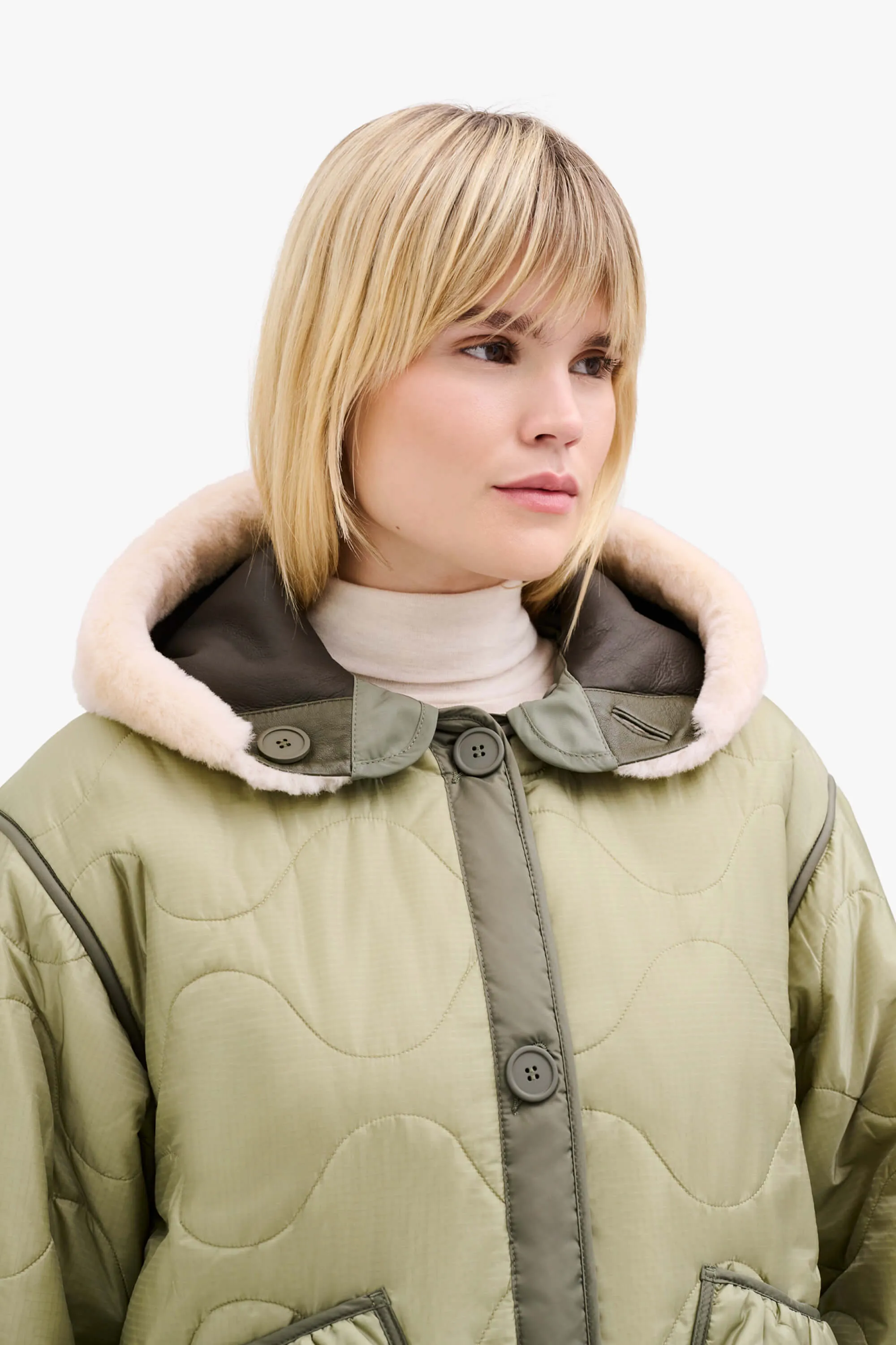 Shearling Close Fit Hood - Dark Olive / Blush
