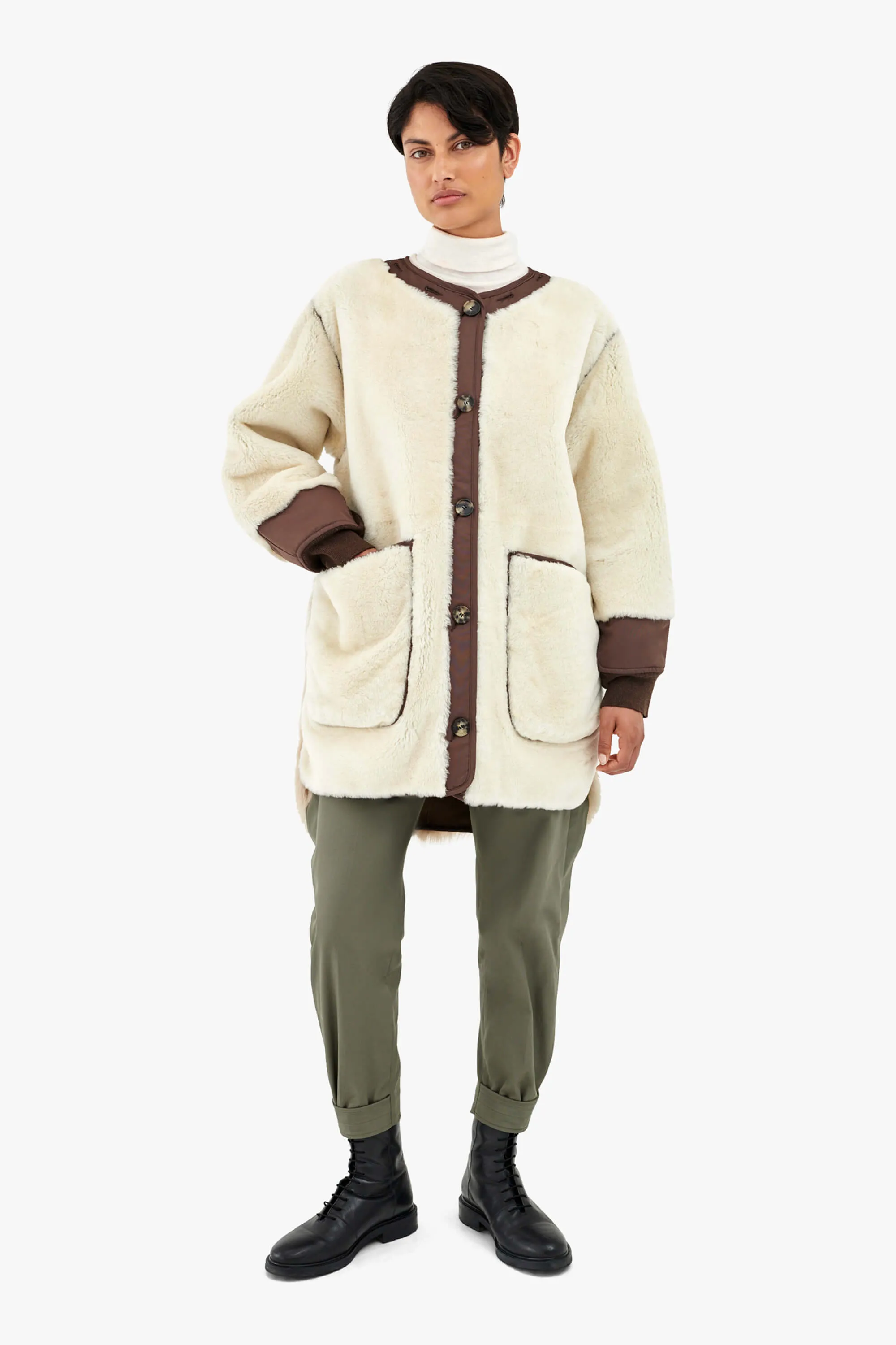Shearling Coat - Natural / Chocolate