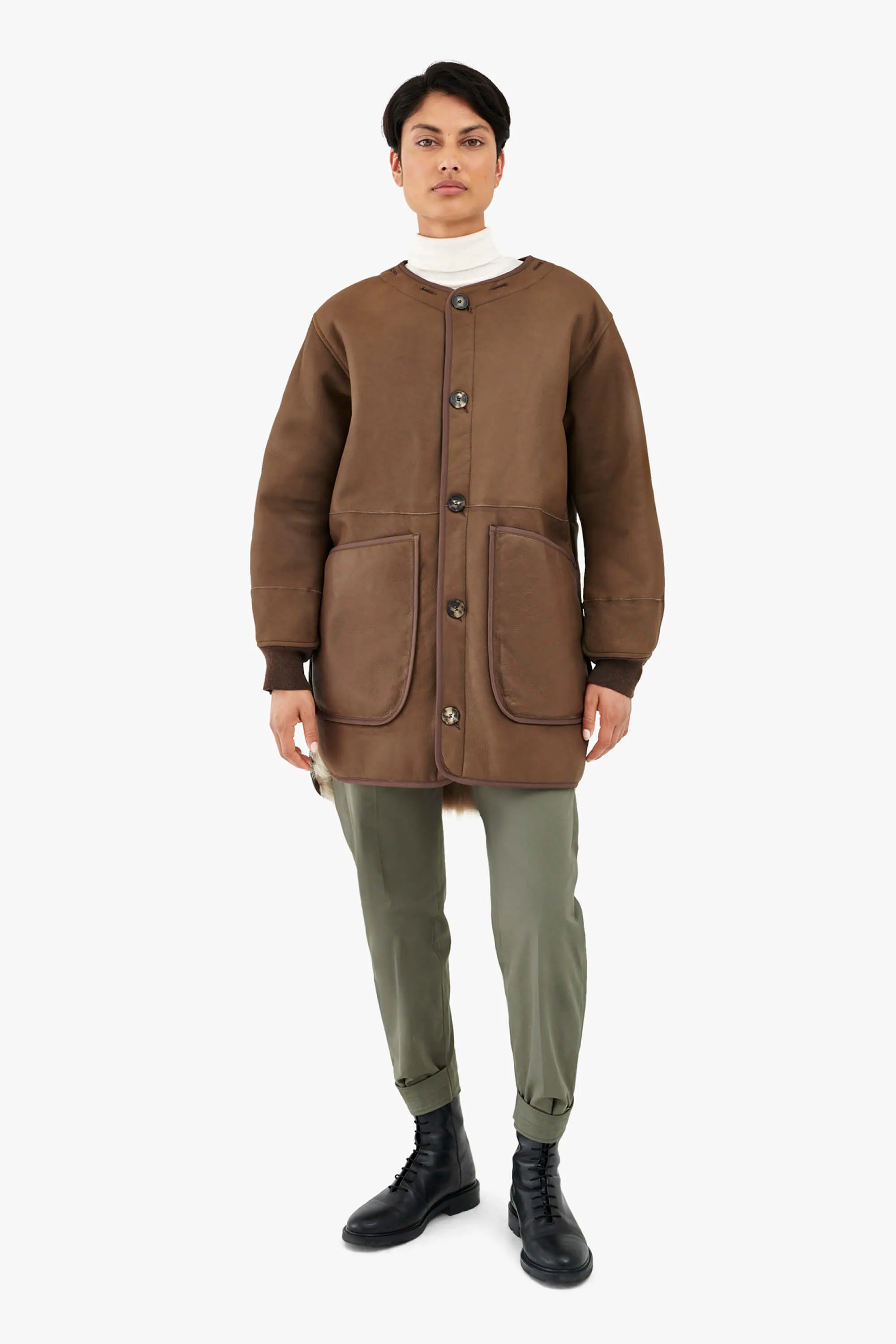 Shearling Coat - Natural / Chocolate
