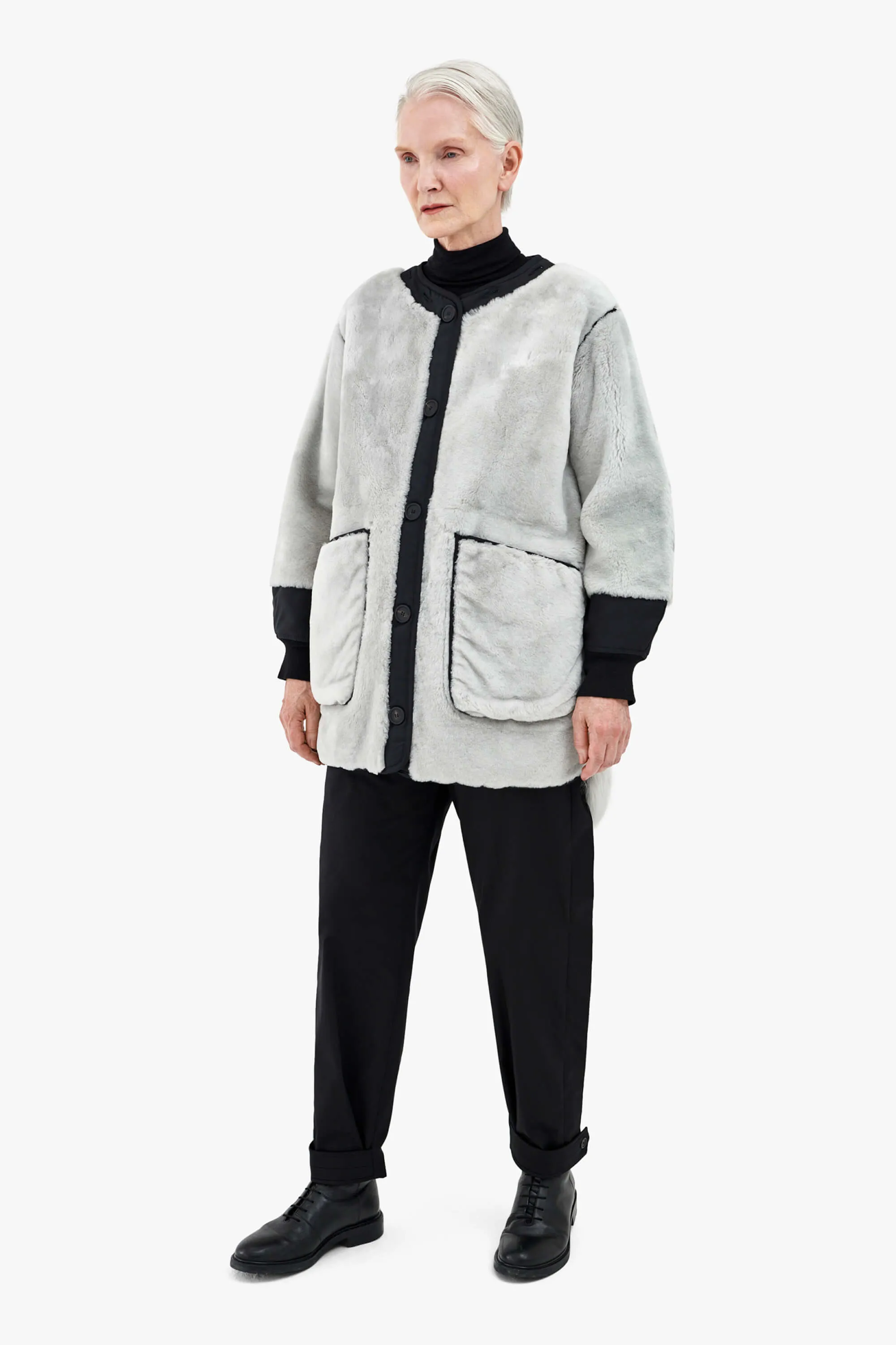 Shearling Coat - Pale Grey / Anthracite