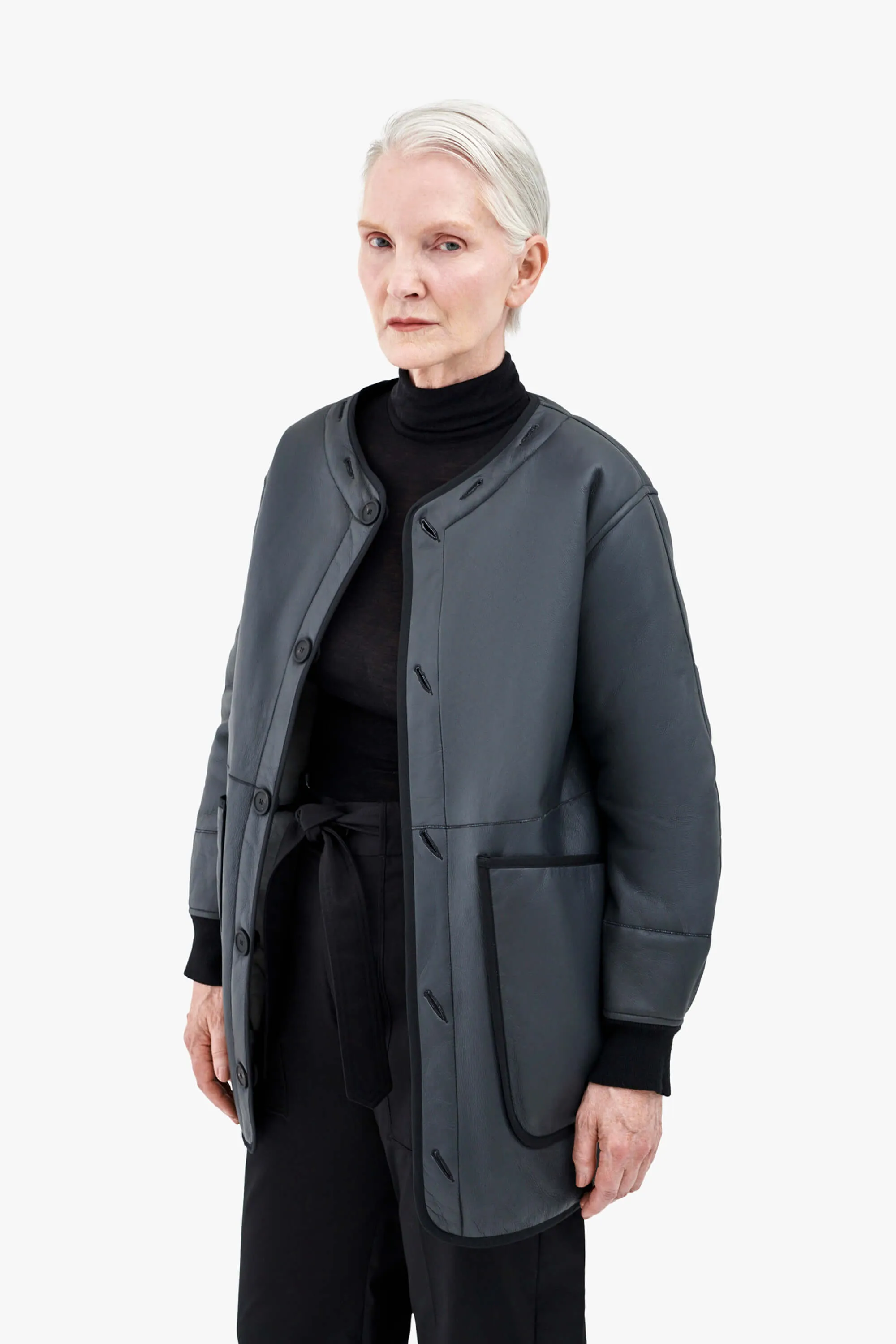 Shearling Coat - Pale Grey / Anthracite