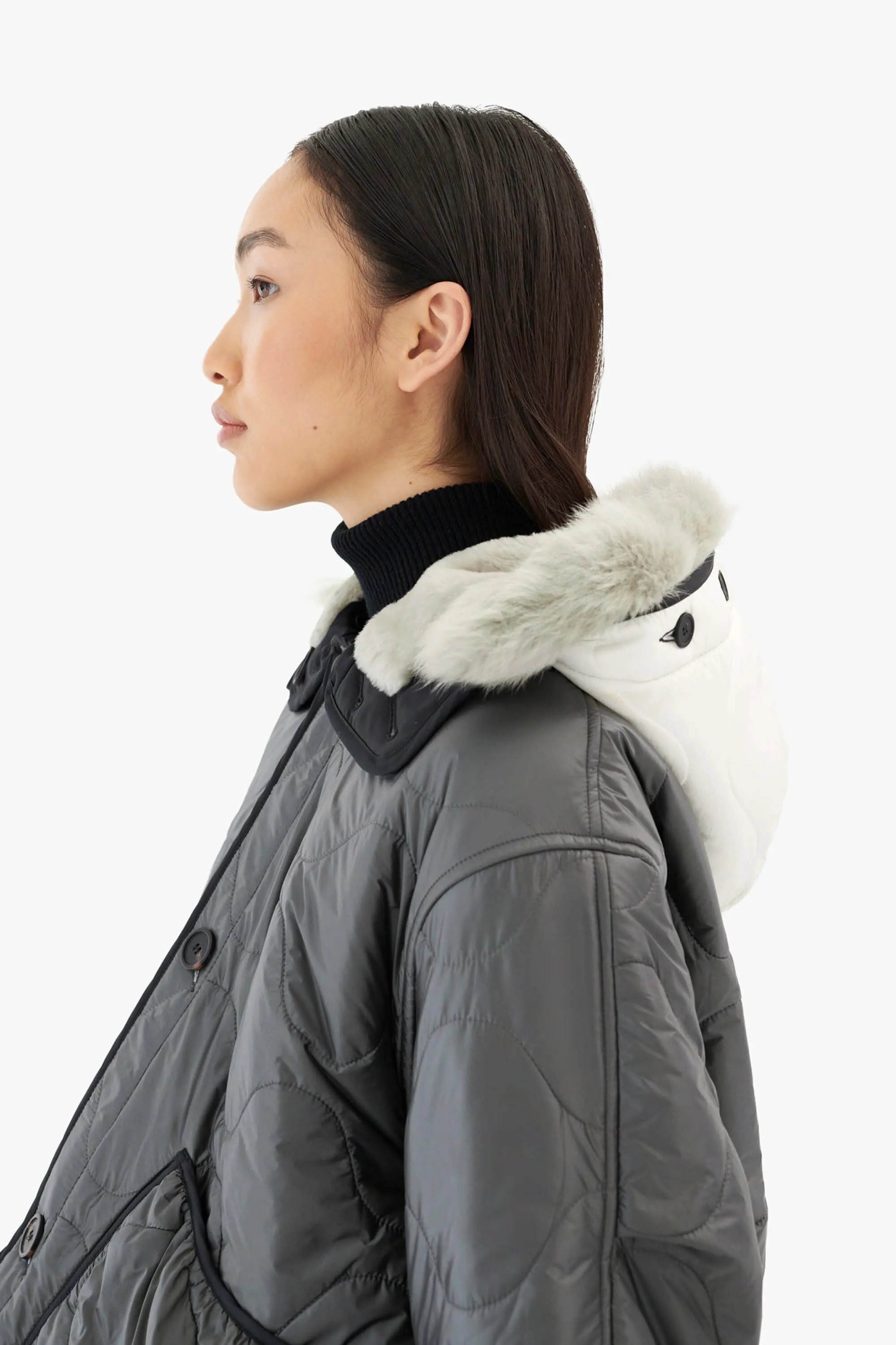 Shearling Quilt Hood - Pale Jade / Natural White