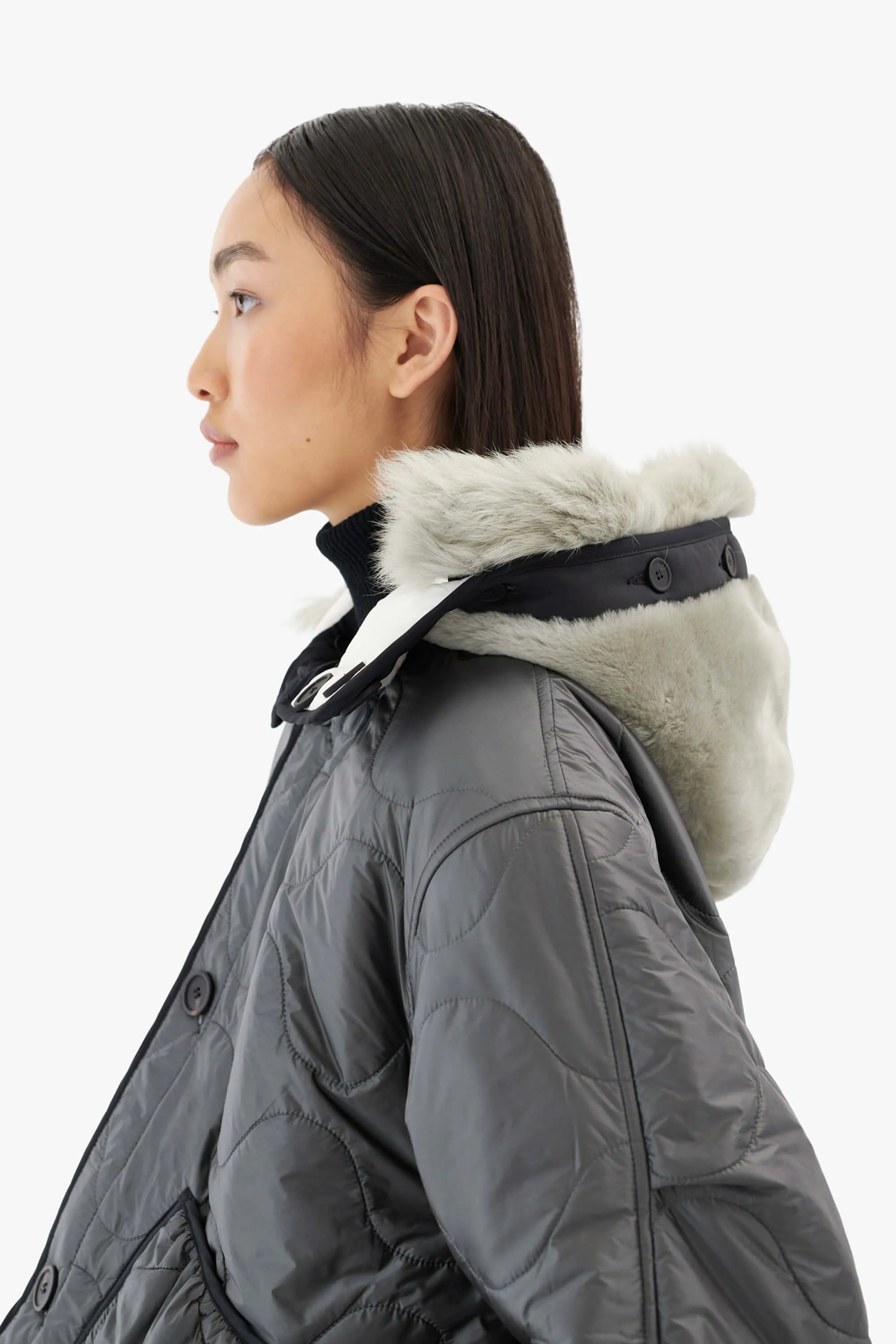 Shearling Quilt Hood - Pale Jade / Natural White