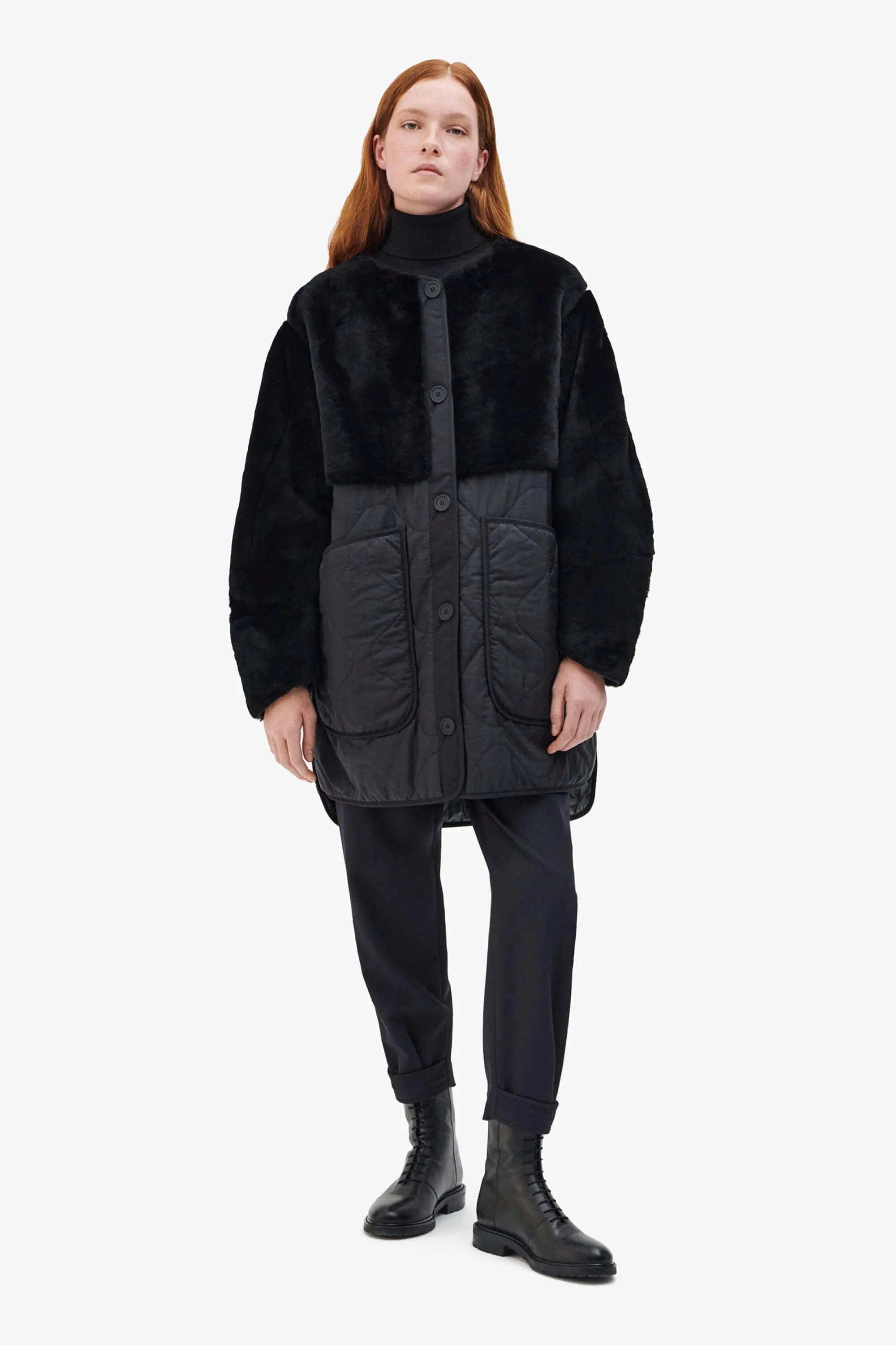 Shearling Quilt Jacket - Black / Anthracite