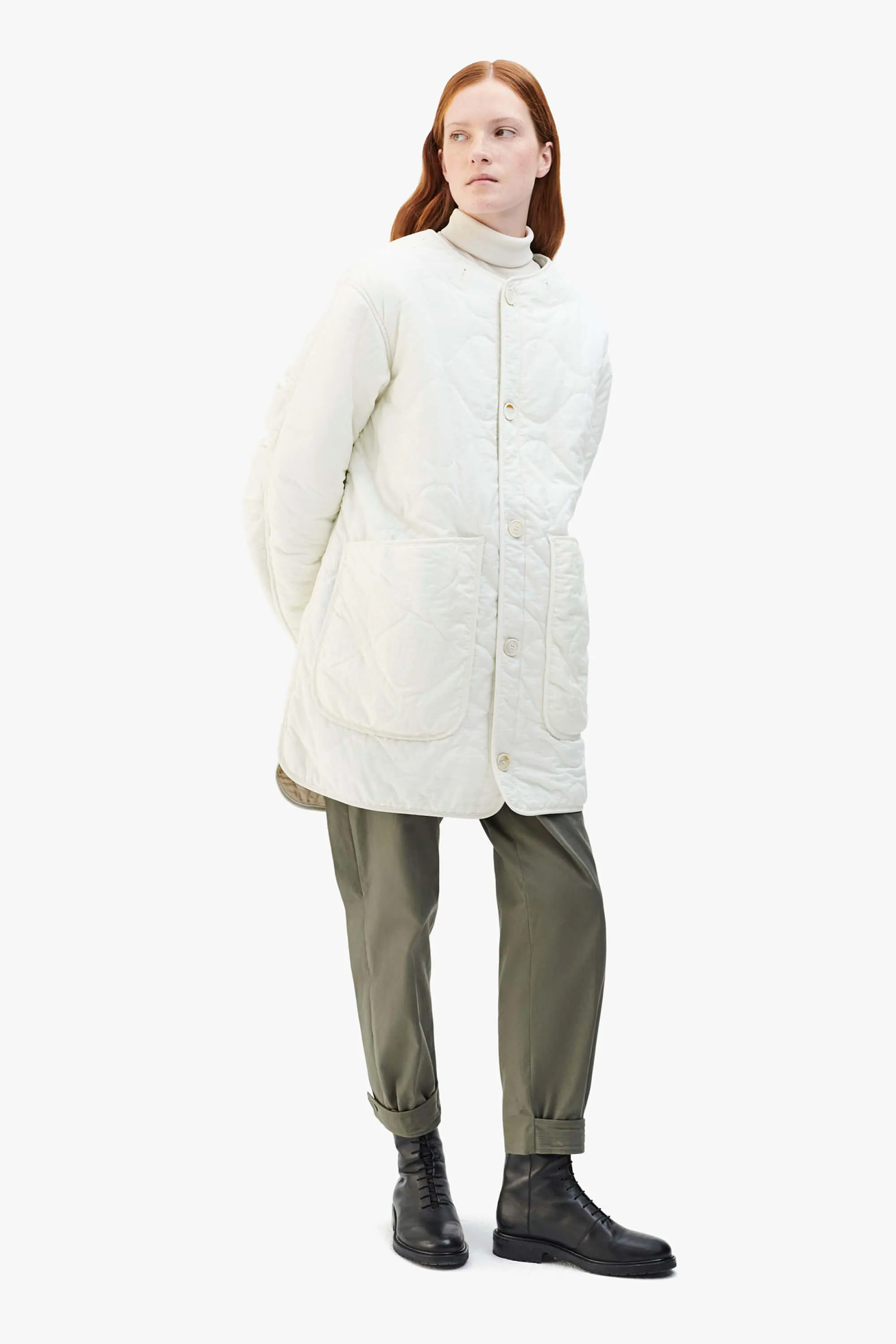 Shearling Quilt Jacket - Stone / White