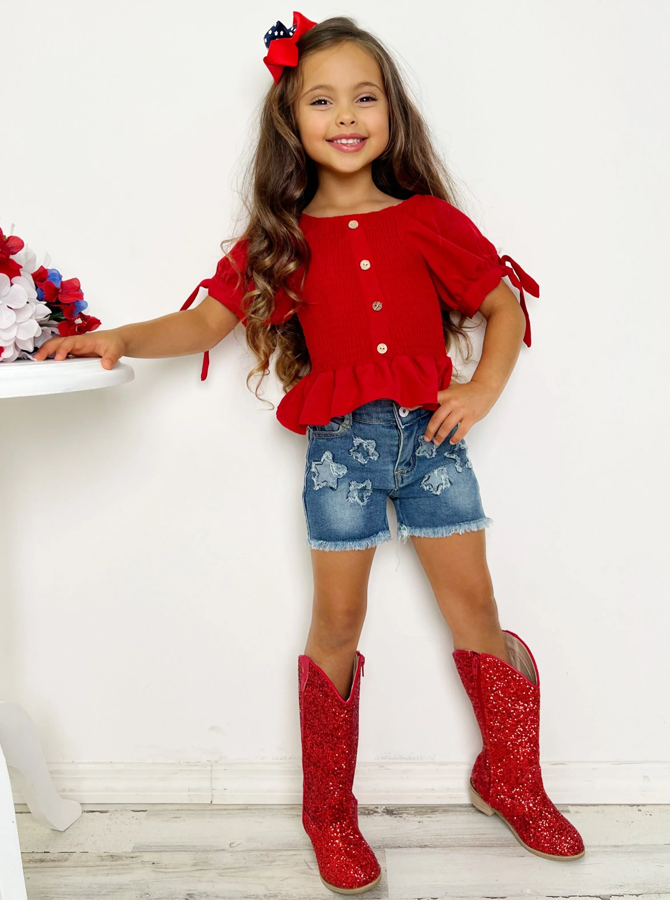 She's a Firework Star Patched Shorts Set