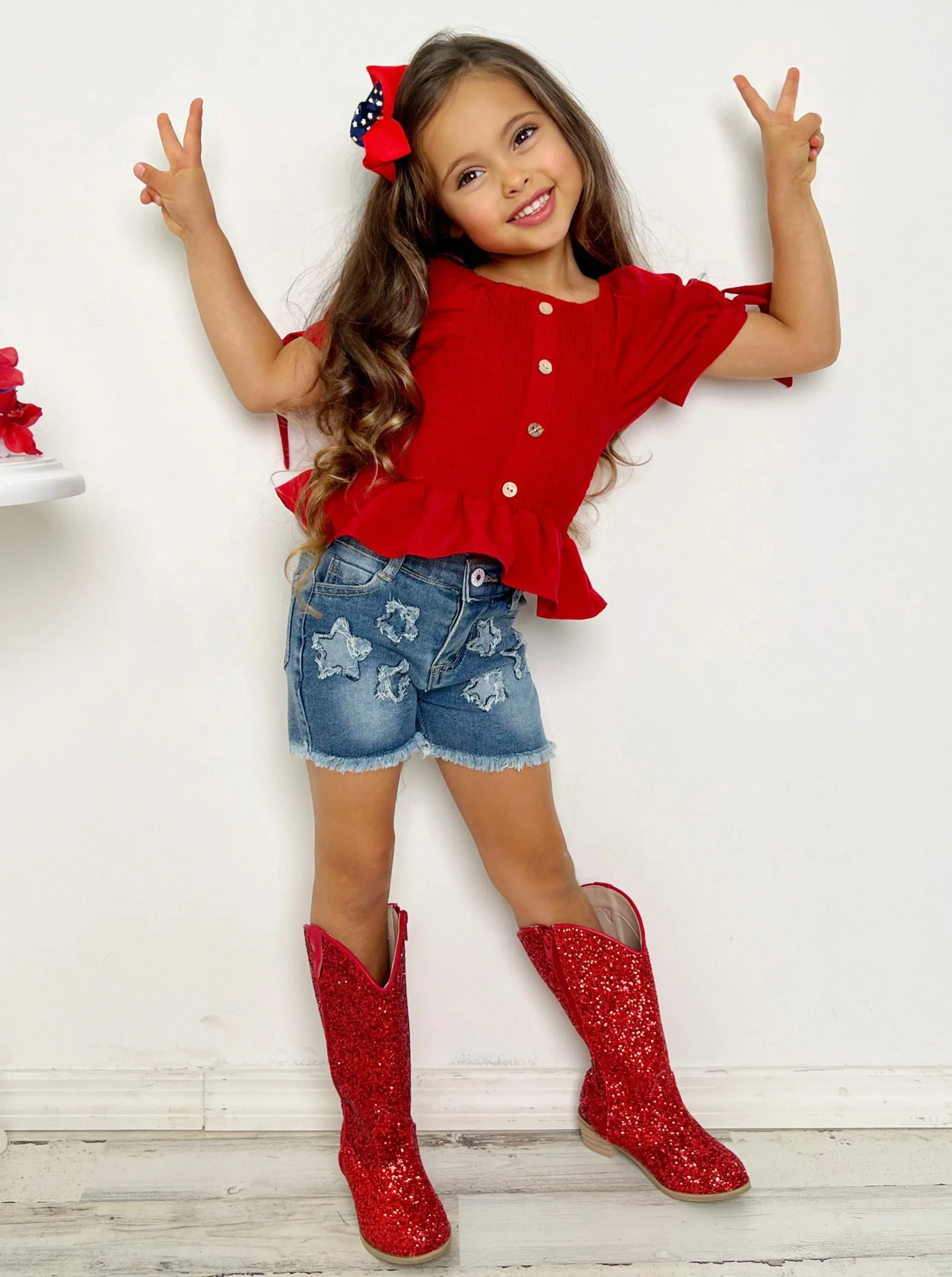 She's a Firework Star Patched Shorts Set