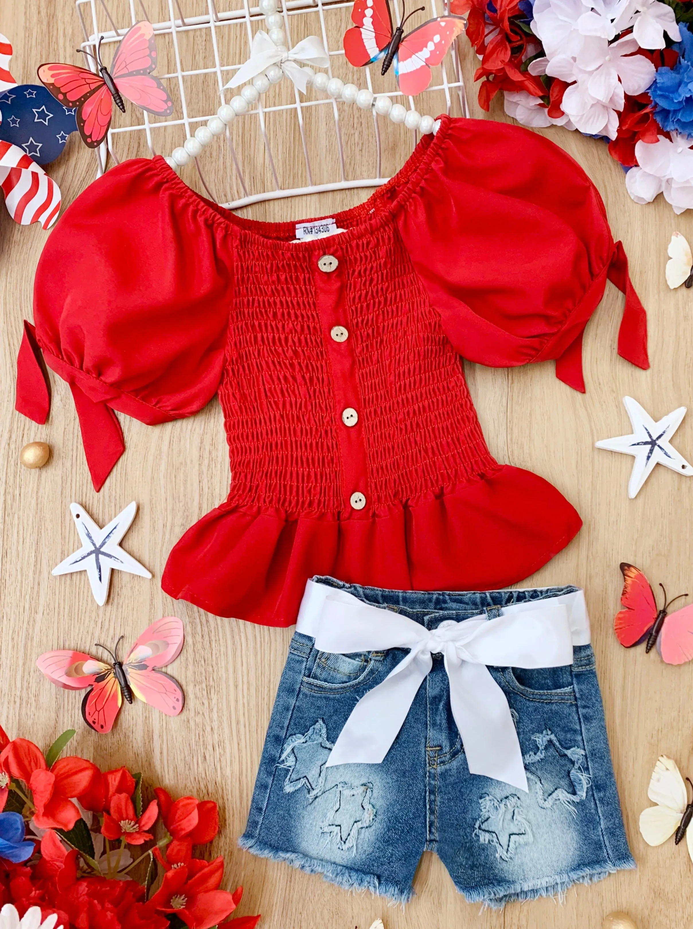 She's a Firework Star Patched Shorts Set