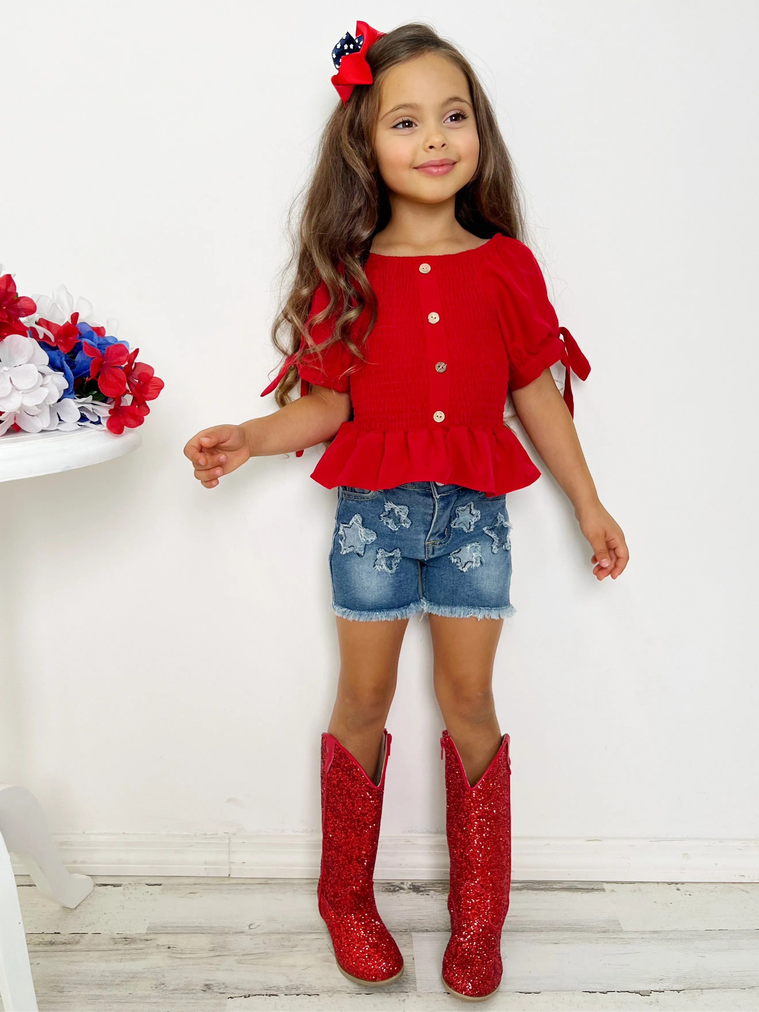 She's a Firework Star Patched Shorts Set