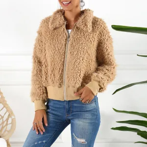 Short Lapel Faux Fur Coat Warm Plush Top
