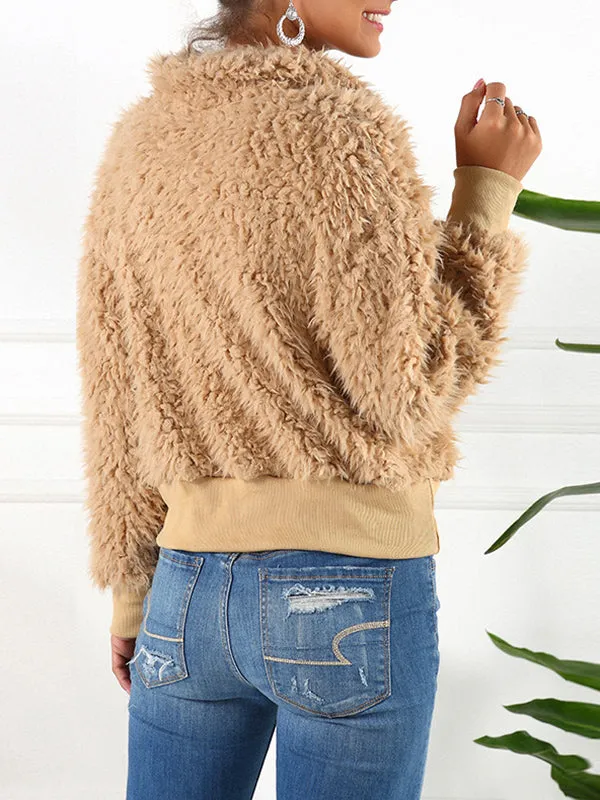 Short Lapel Faux Fur Coat Warm Plush Top