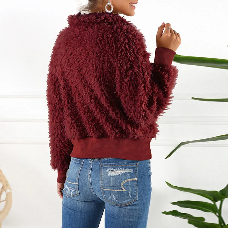 Short Lapel Faux Fur Coat Warm Plush Top