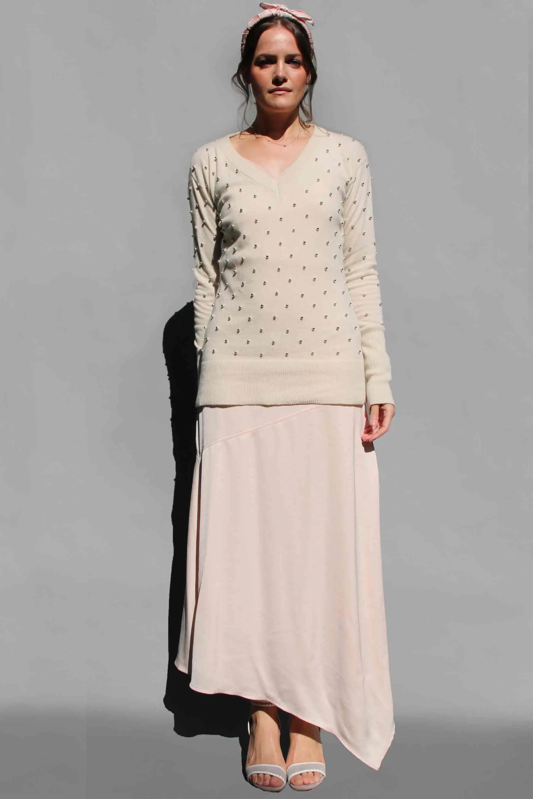 Silver Pearl Embellished Regenerated Italian Cashmere Sweater