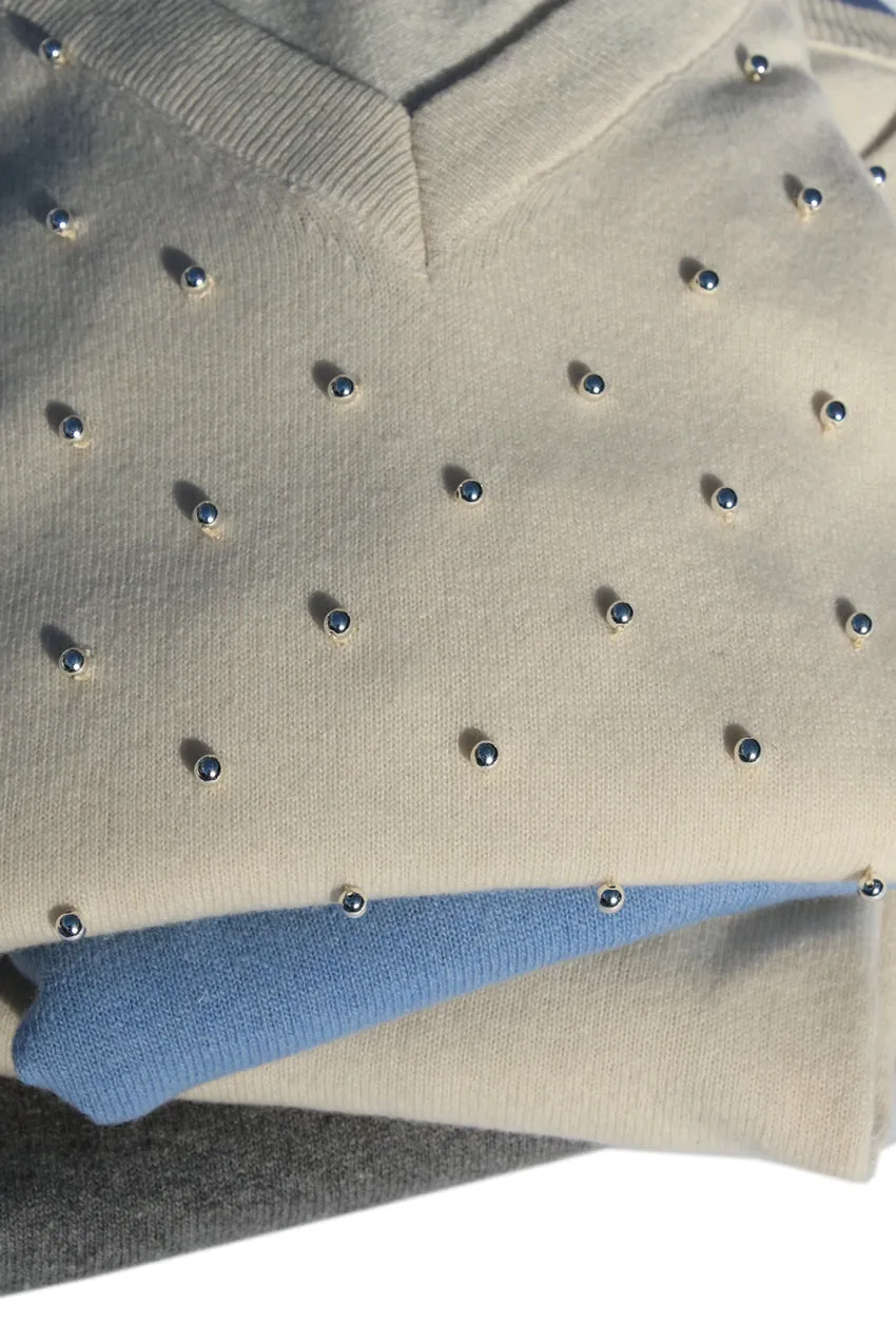 Silver Pearl Embellished Regenerated Italian Cashmere Sweater