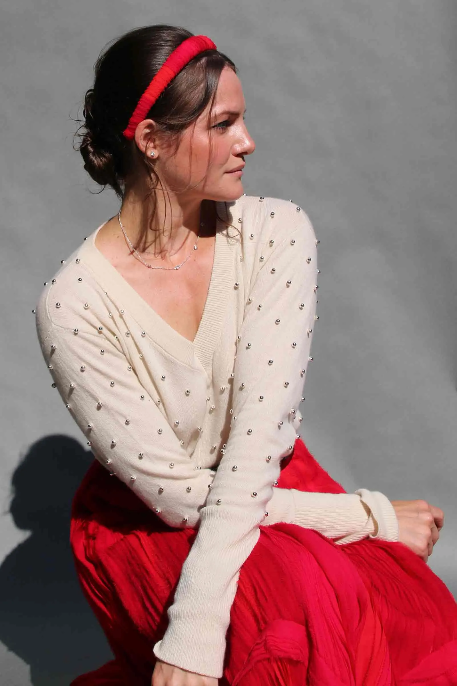 Silver Pearl Embellished Regenerated Italian Cashmere Sweater