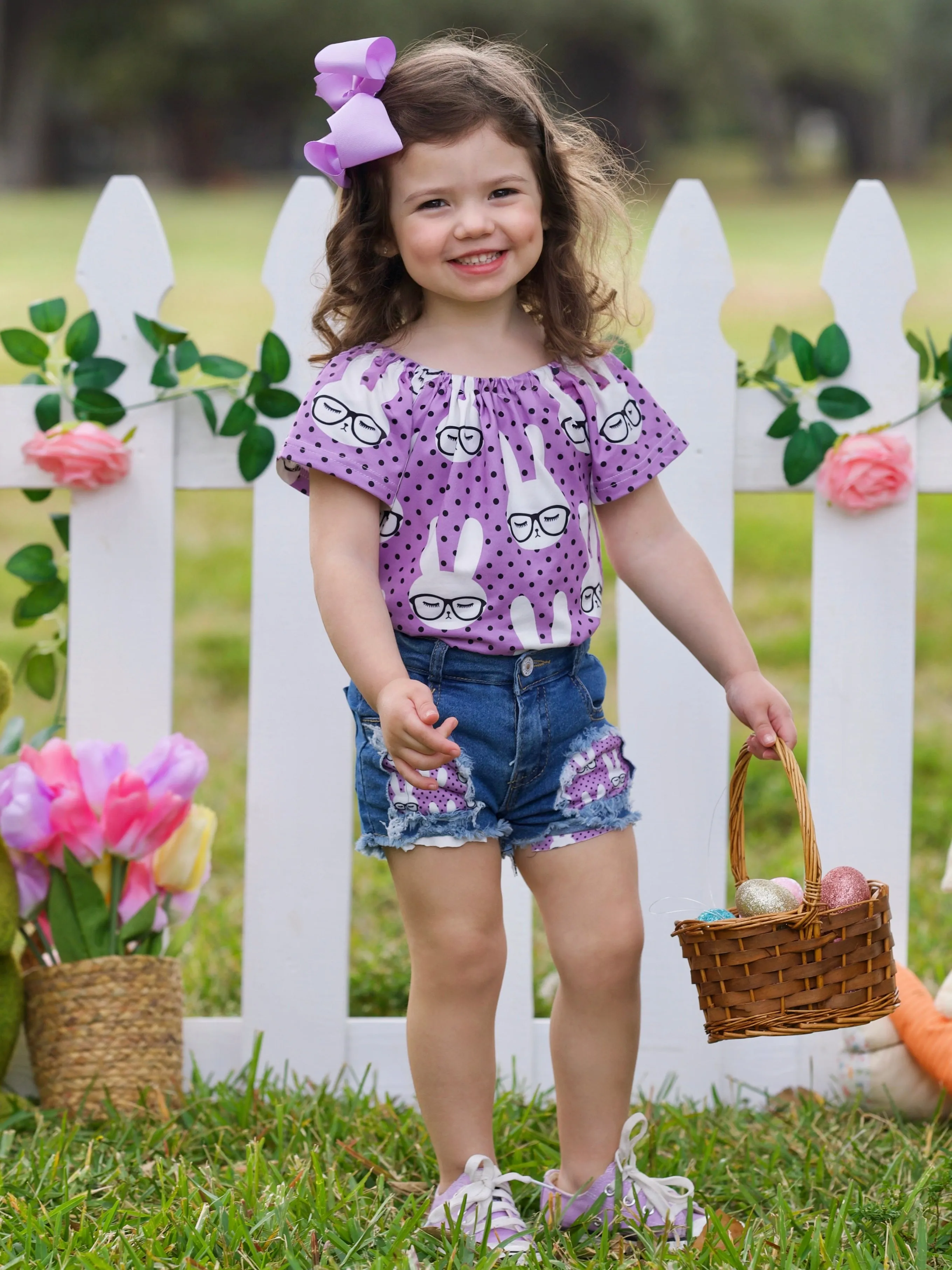 Smart Bunnies Polka Dot Denim Shorts Set