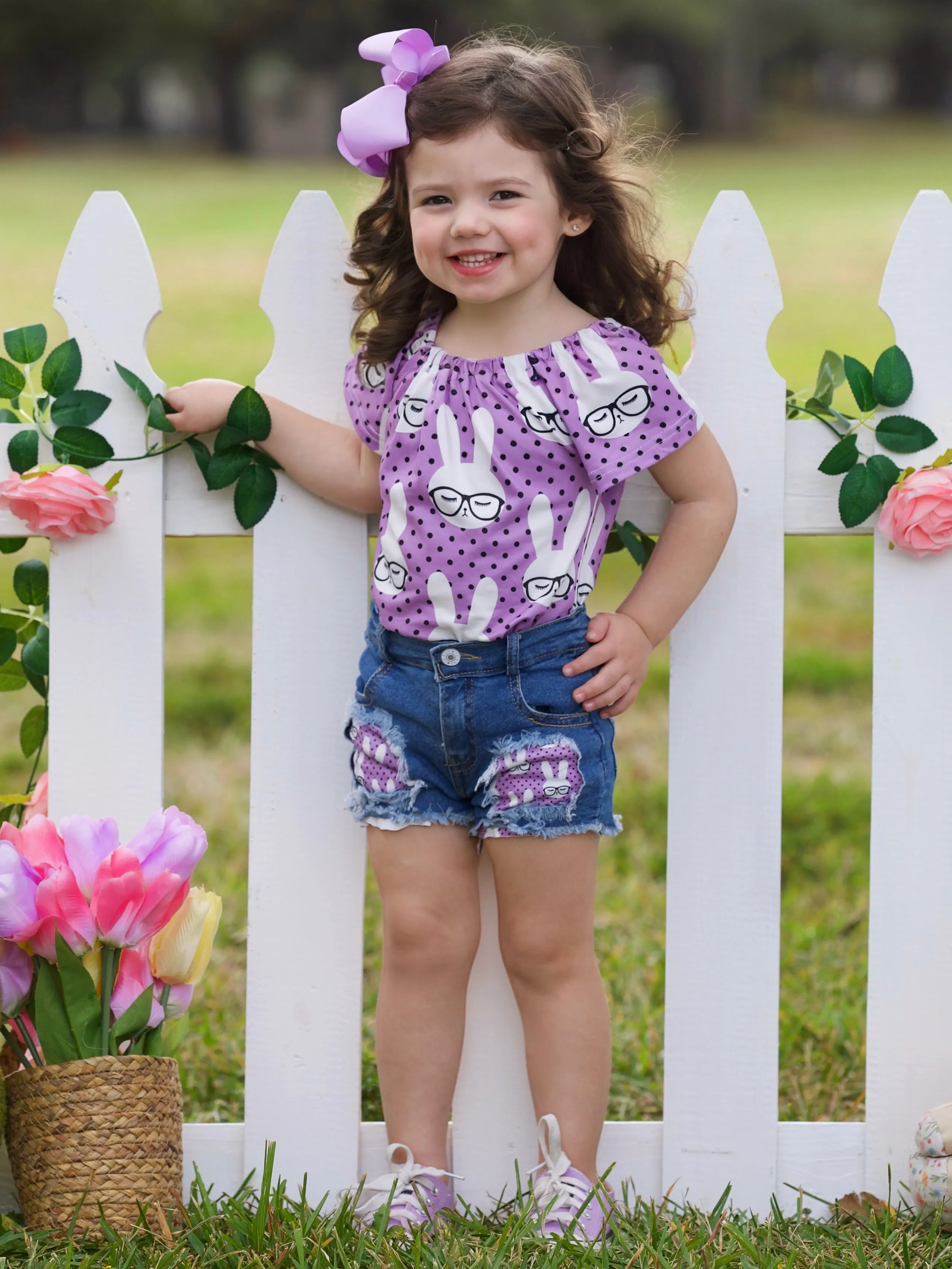 Smart Bunnies Polka Dot Denim Shorts Set