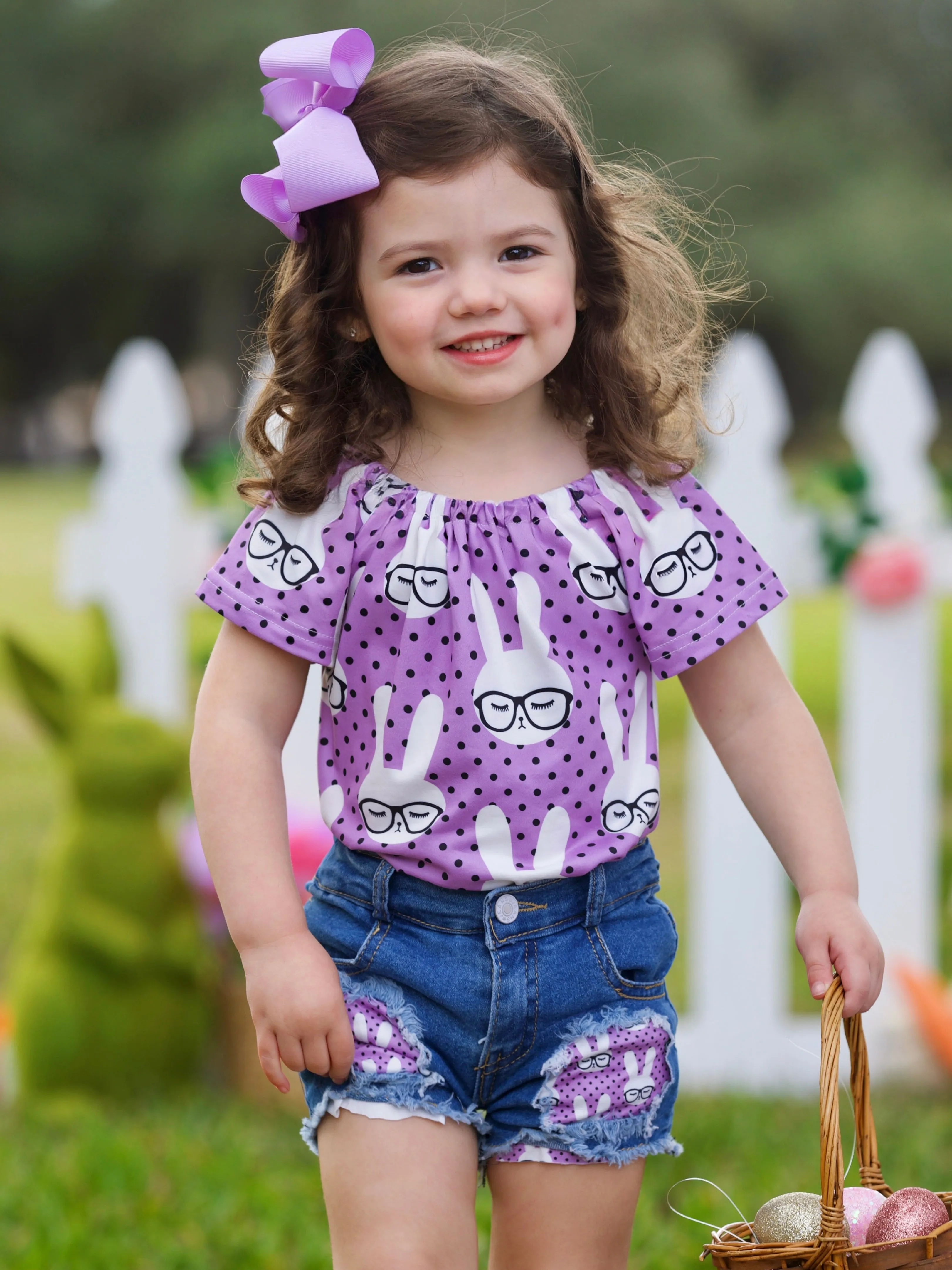Smart Bunnies Polka Dot Denim Shorts Set