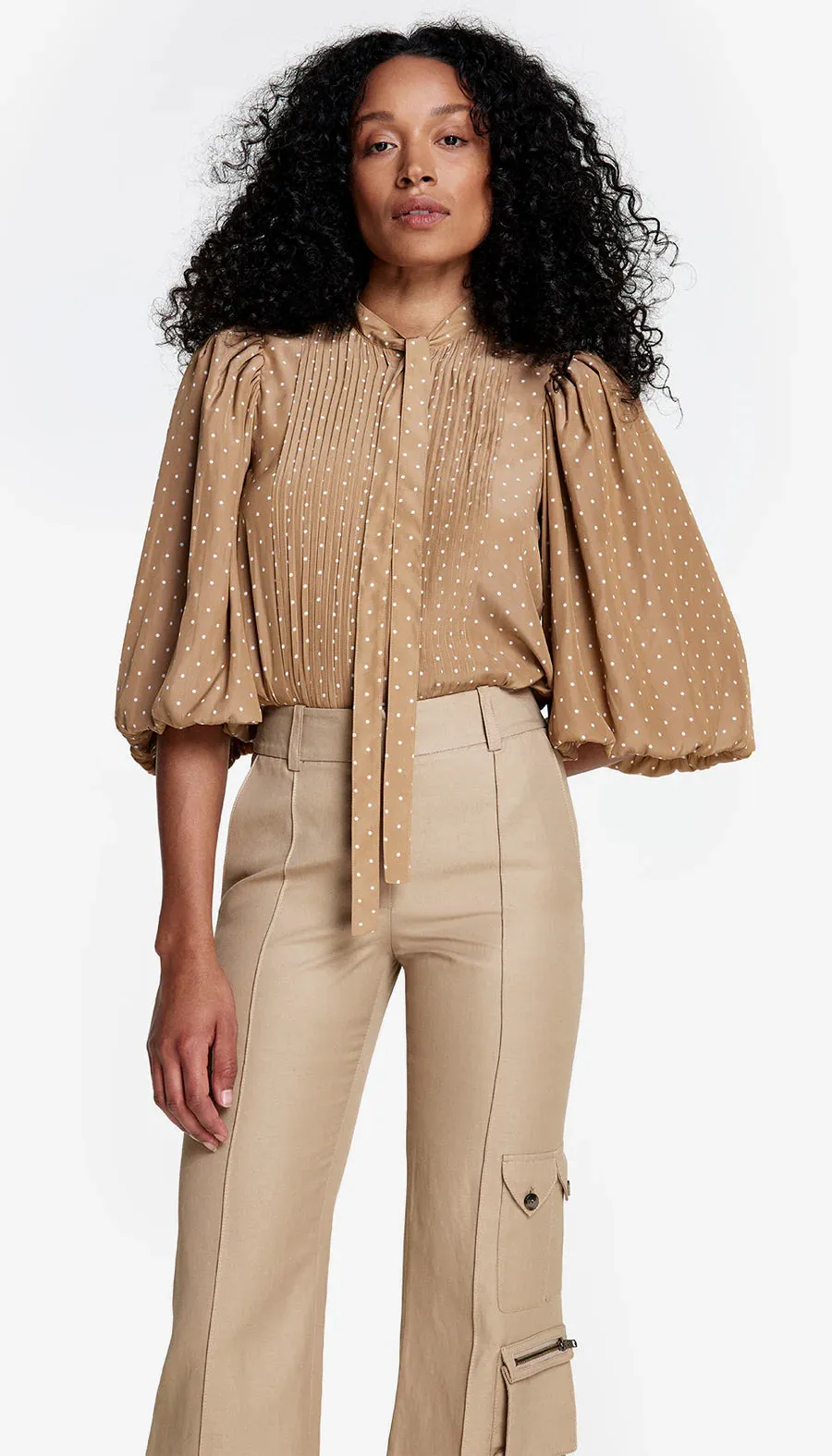 SMYTHE PLEATED TIE NECK BLOUSE