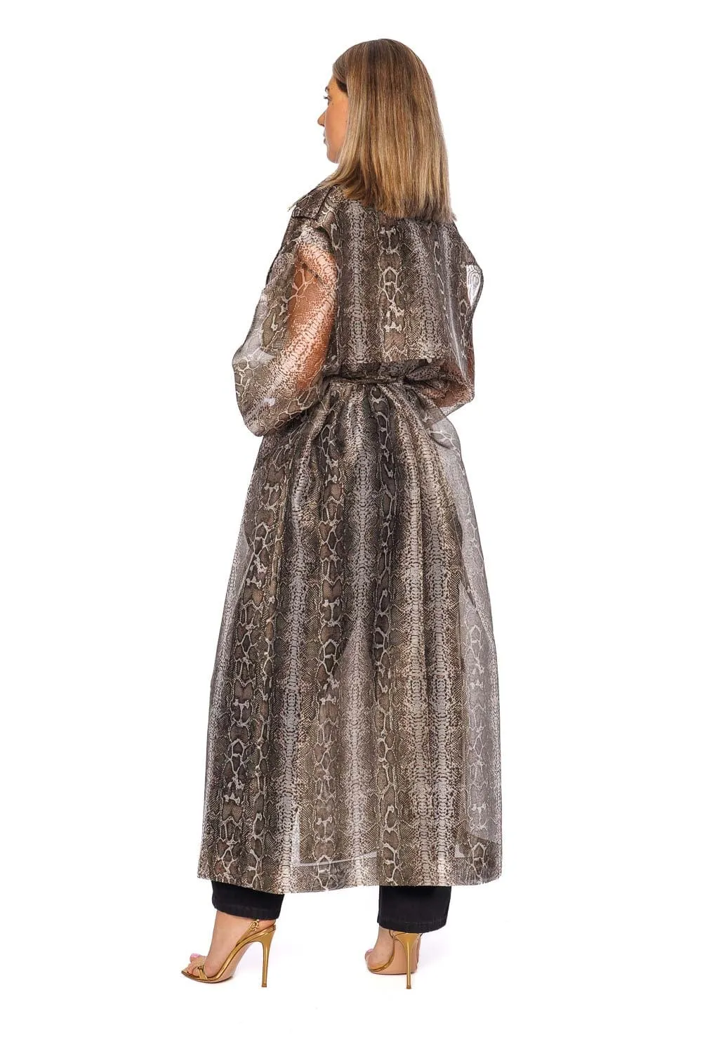 Snake Silk Organza Belted Trench Coat