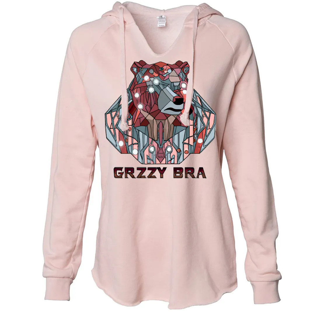 Stained Glass Cyborg Grizzly Bear GRZZY BRA Women's Soft Hooded Pullover