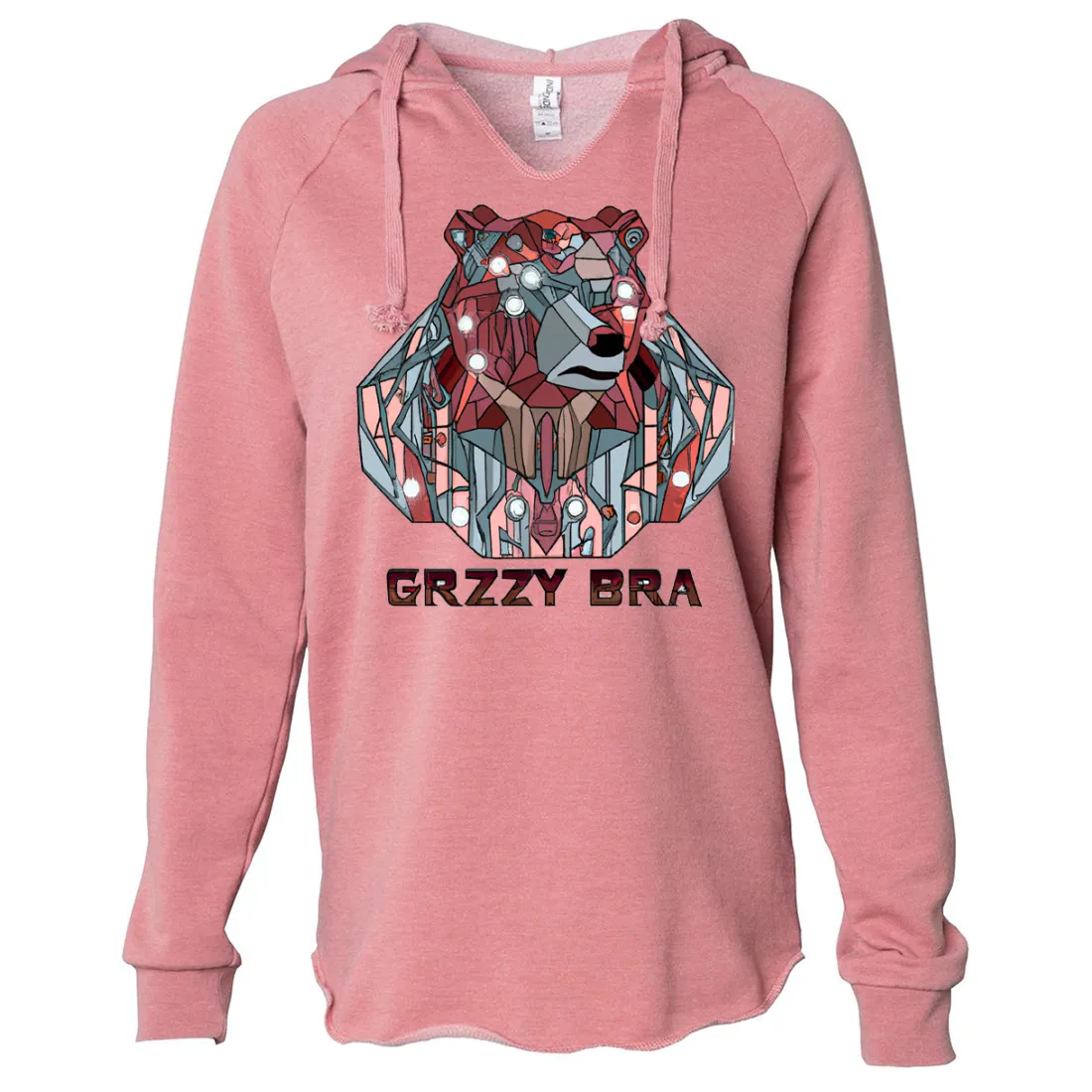 Stained Glass Cyborg Grizzly Bear GRZZY BRA Women's Soft Hooded Pullover