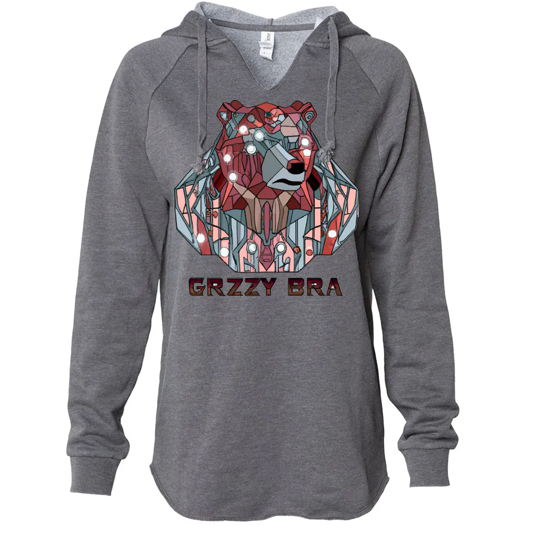 Stained Glass Cyborg Grizzly Bear GRZZY BRA Women's Soft Hooded Pullover