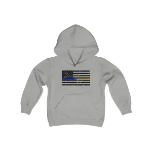 Standard Distressed Flag © Youth Hoodie (Thin Blue / Gold Line Duo)