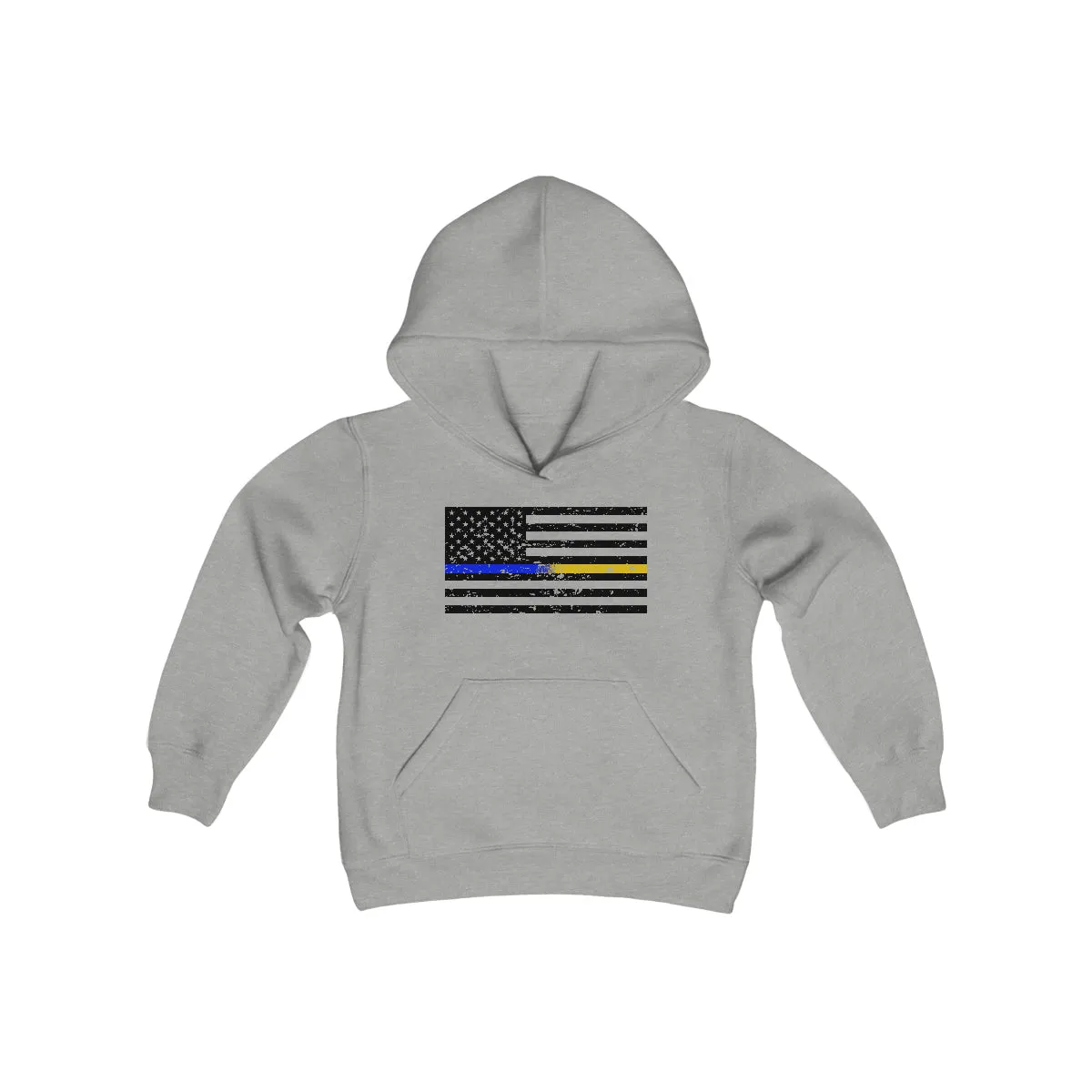 Standard Distressed Flag © Youth Hoodie (Thin Blue / Gold Line Duo)