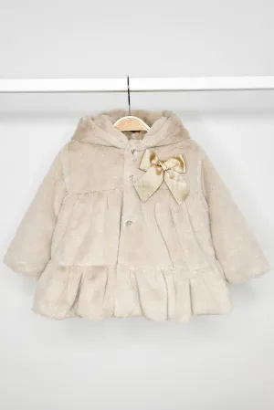Stone Faux Fur Hooded Coat
