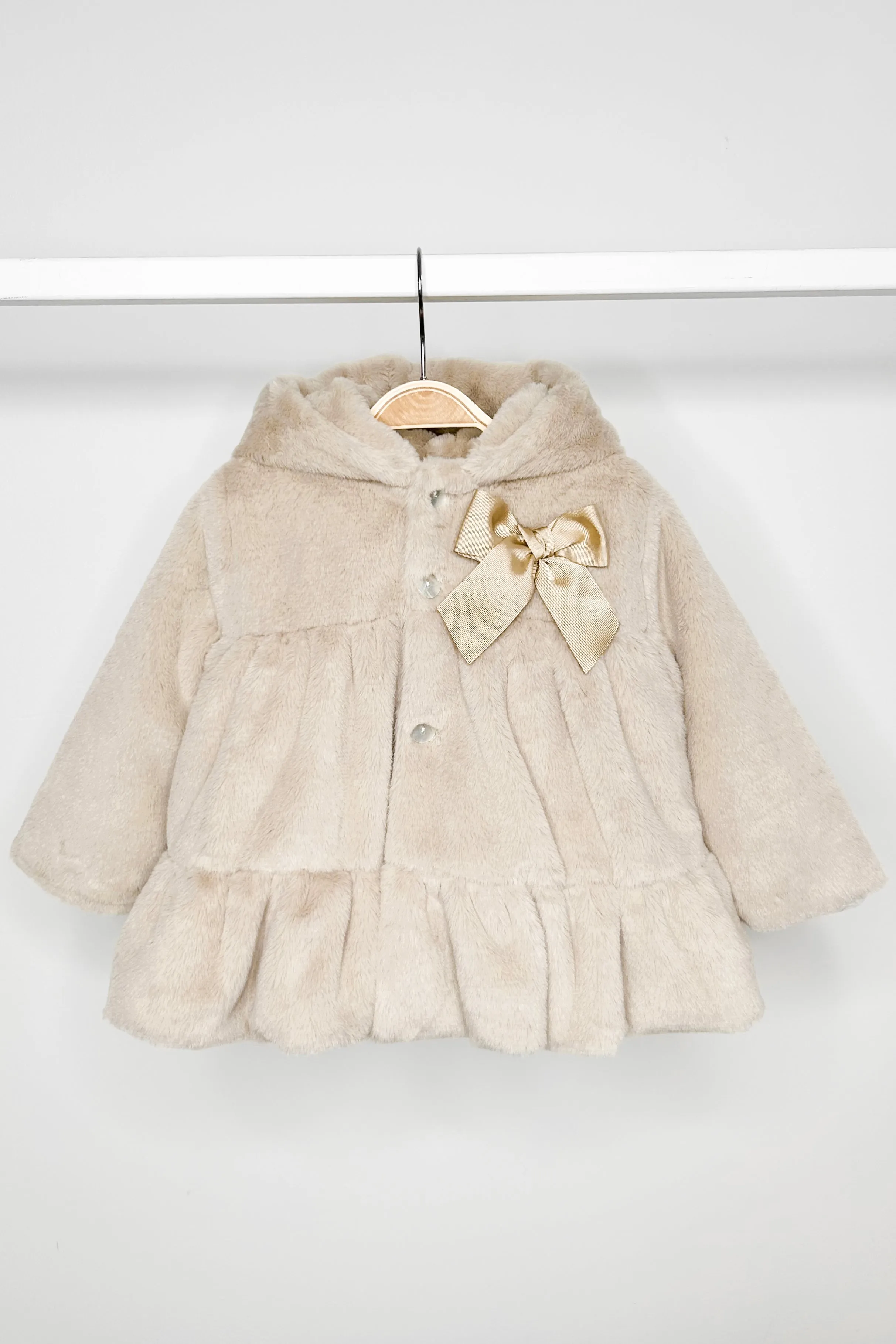 Stone Faux Fur Hooded Coat