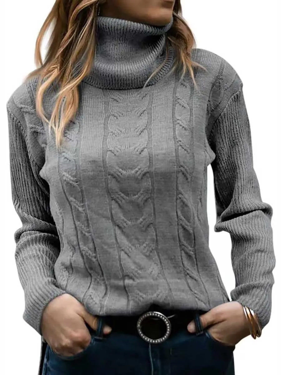 Stunncal Turtleneck Knit Vintage Long Sleeve Sweater