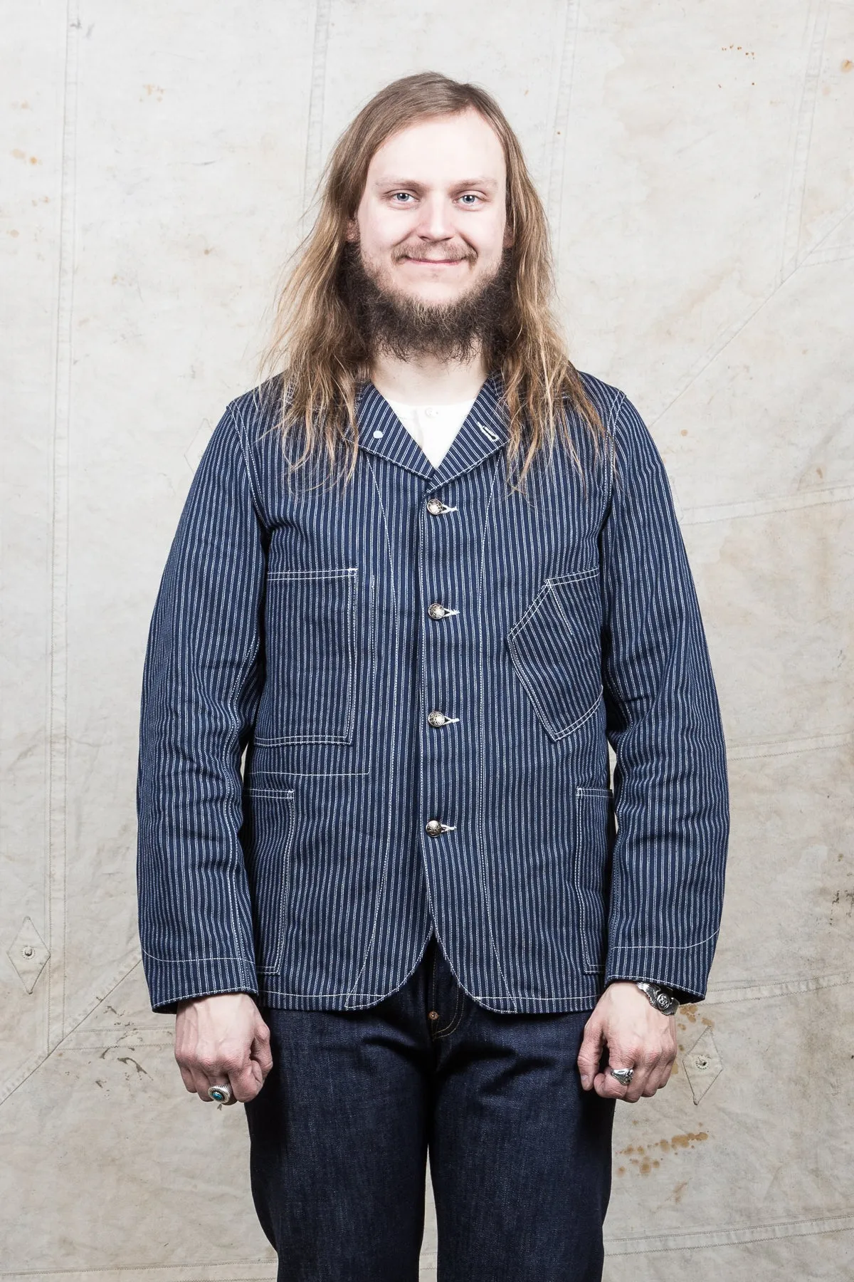 Sugar Cane Indigo Stripe Work Coat