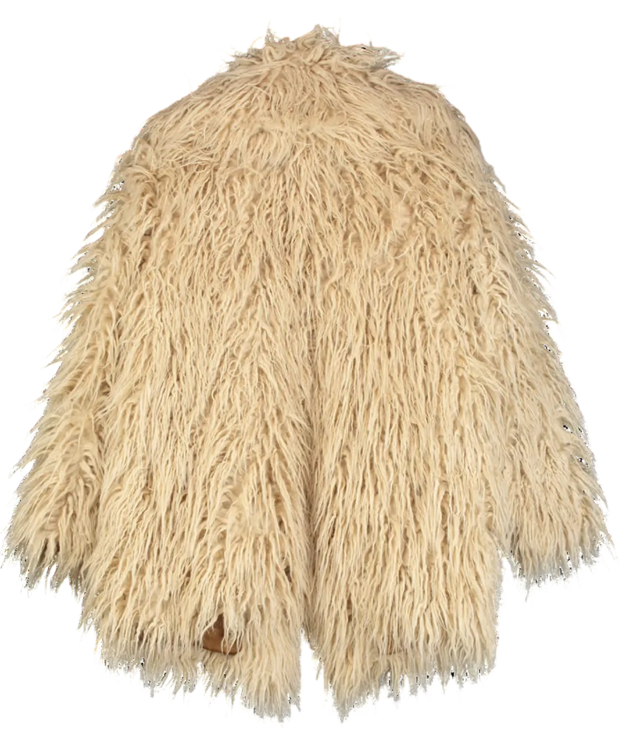 Superdry Beige Mid Length Faux Fur Coat UK 16