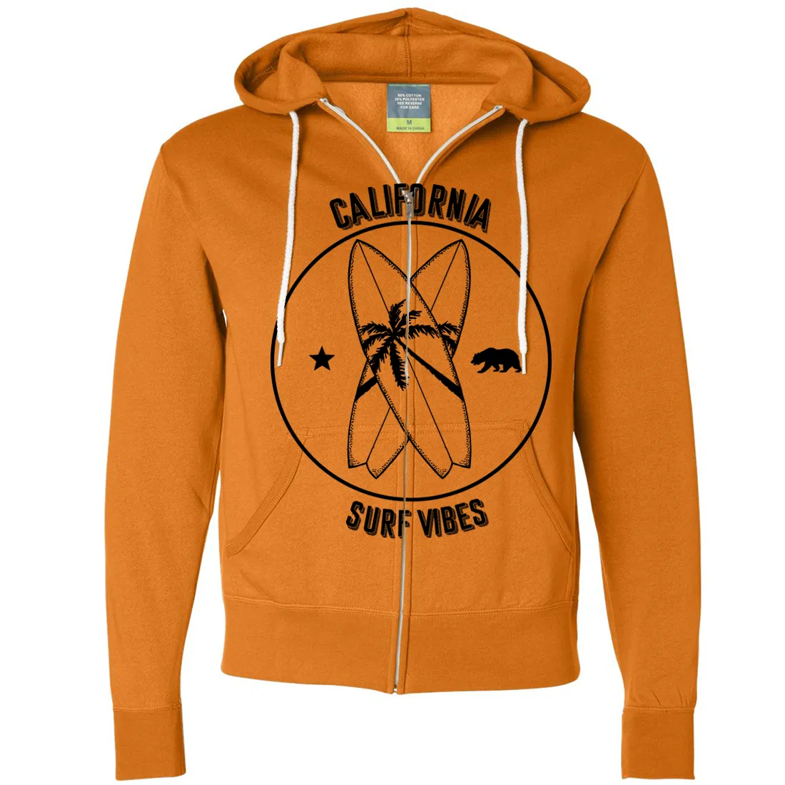 Surf Vibes Black Print Zip-Up Hoodie