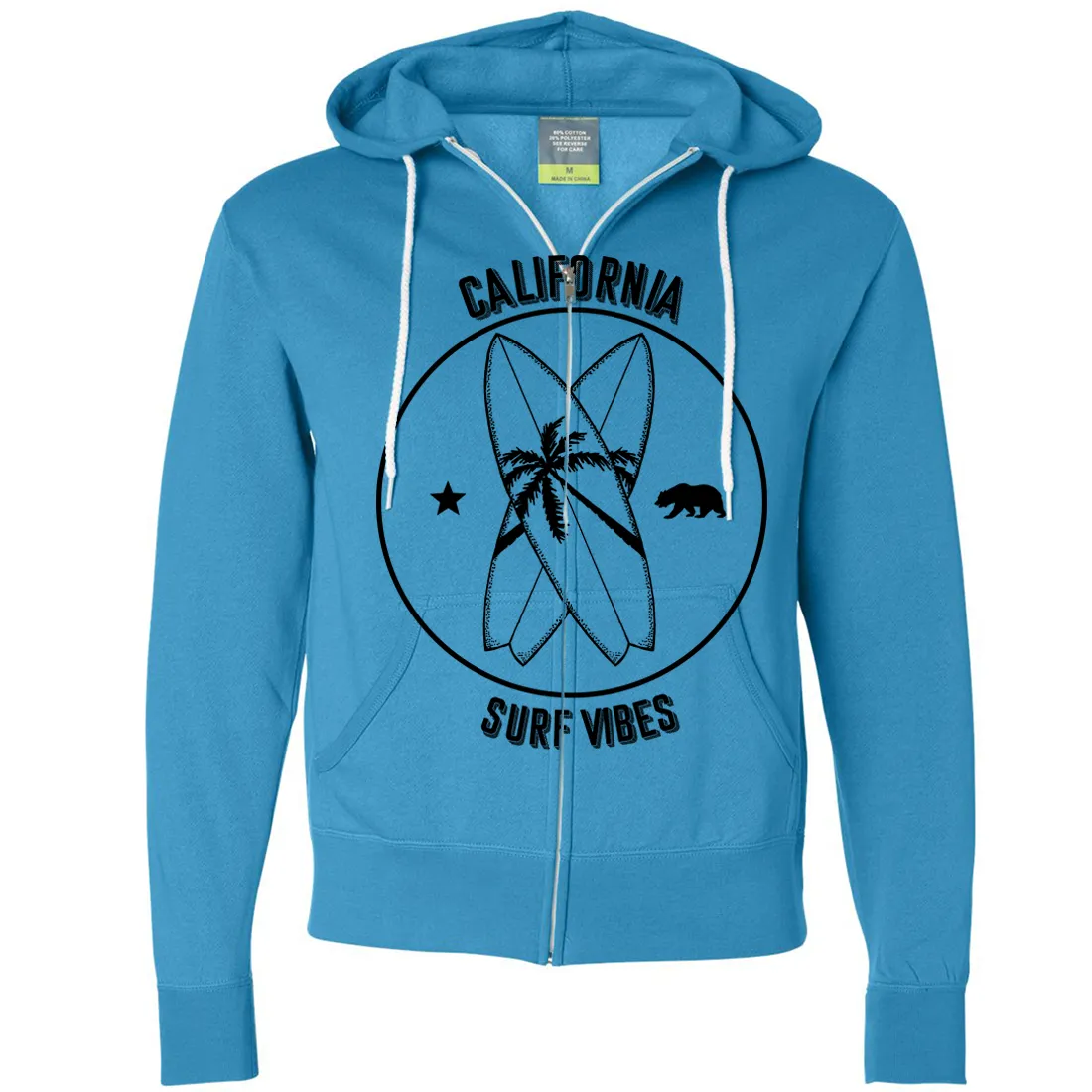 Surf Vibes Black Print Zip-Up Hoodie