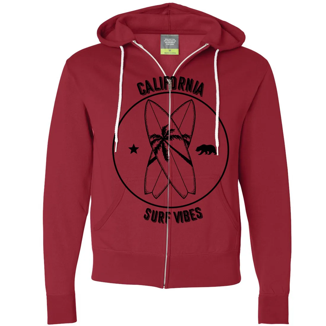 Surf Vibes Black Print Zip-Up Hoodie