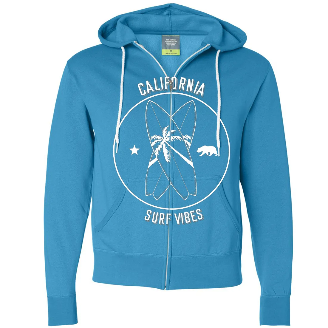 Surf Vibes White Print Zip-Up Hoodie