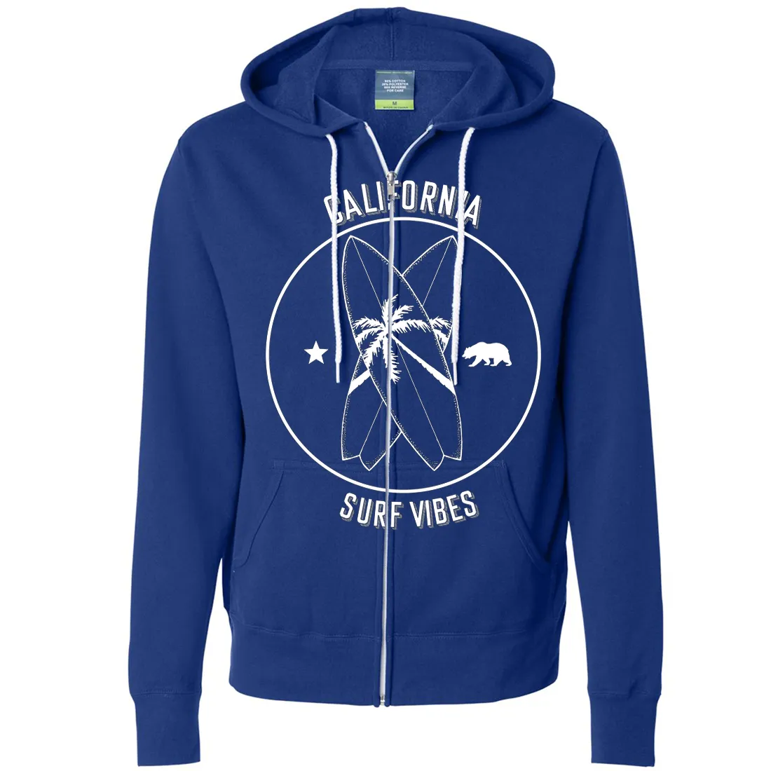 Surf Vibes White Print Zip-Up Hoodie