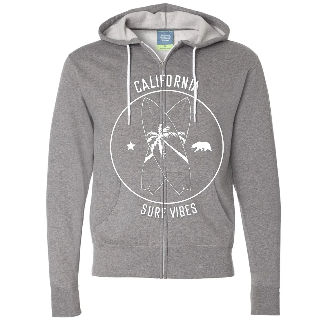 Surf Vibes White Print Zip-Up Hoodie