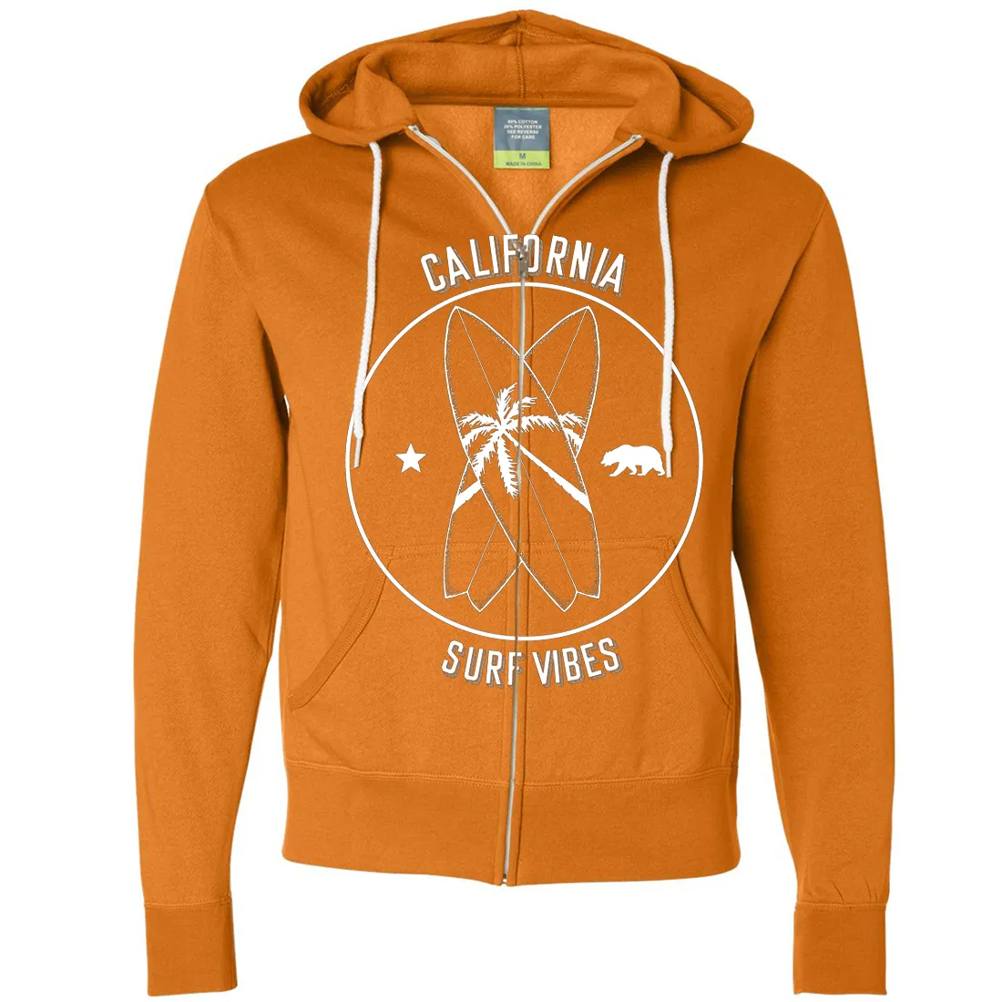 Surf Vibes White Print Zip-Up Hoodie