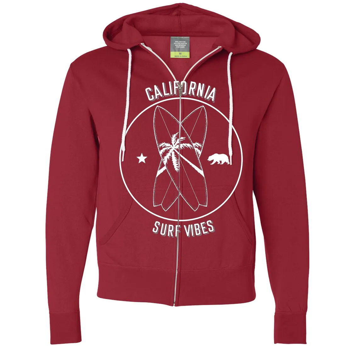 Surf Vibes White Print Zip-Up Hoodie