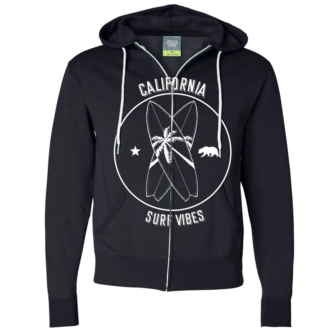 Surf Vibes White Print Zip-Up Hoodie