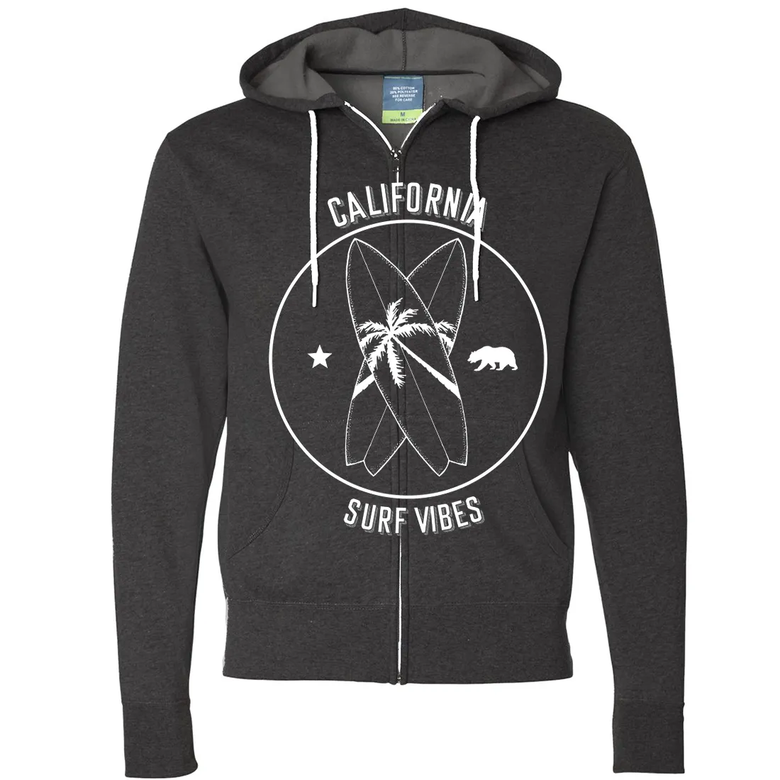 Surf Vibes White Print Zip-Up Hoodie