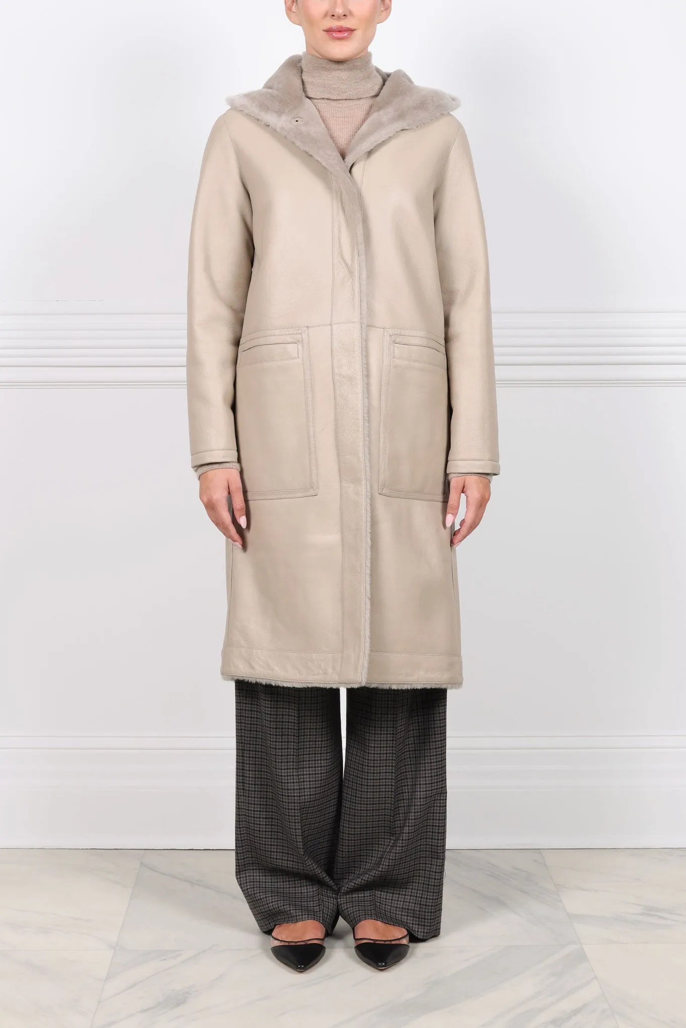 The Billie Reversible Shearling Hooded Coat